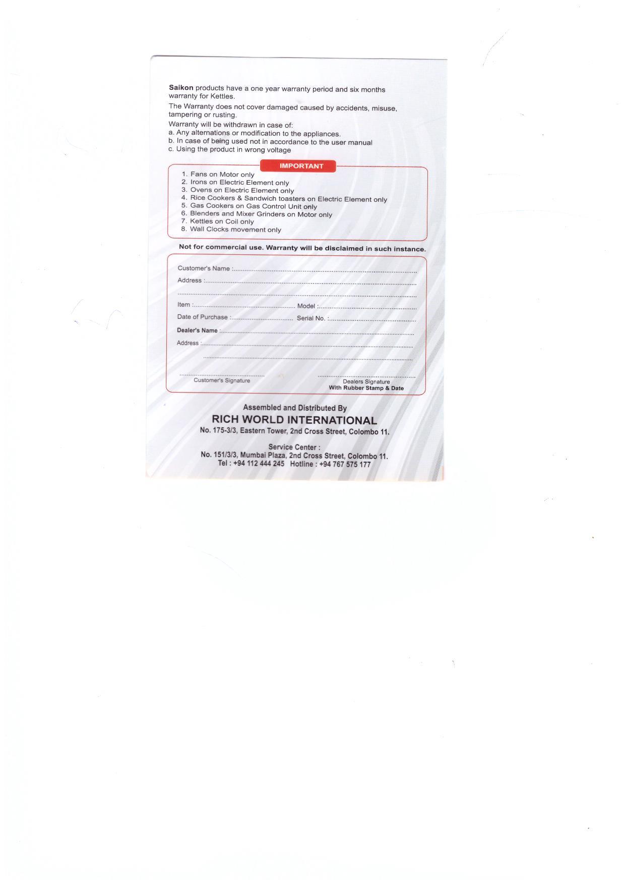 Warranty Front