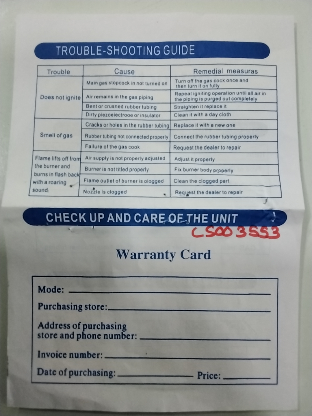 Warranty Front