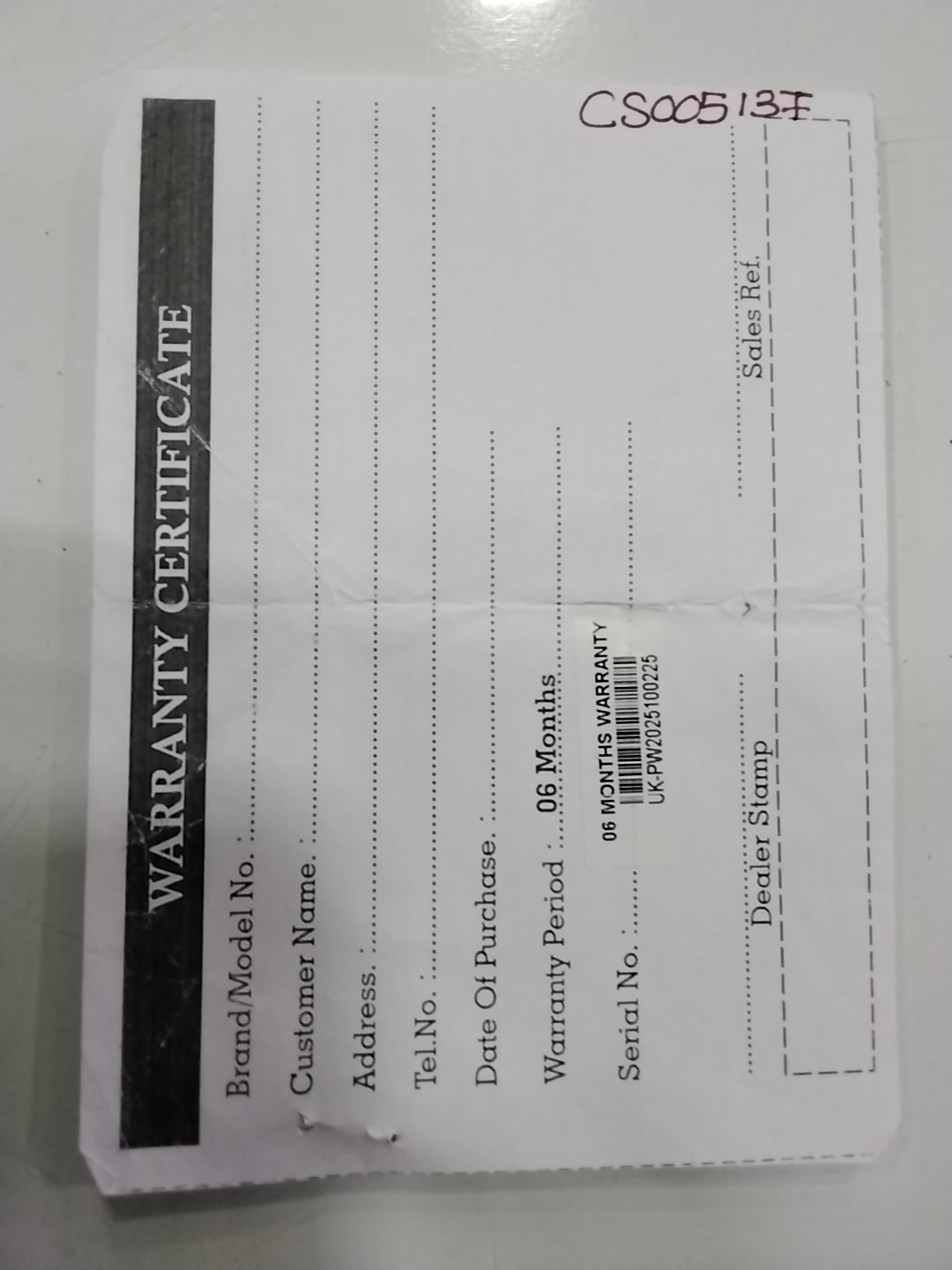 Warranty Front