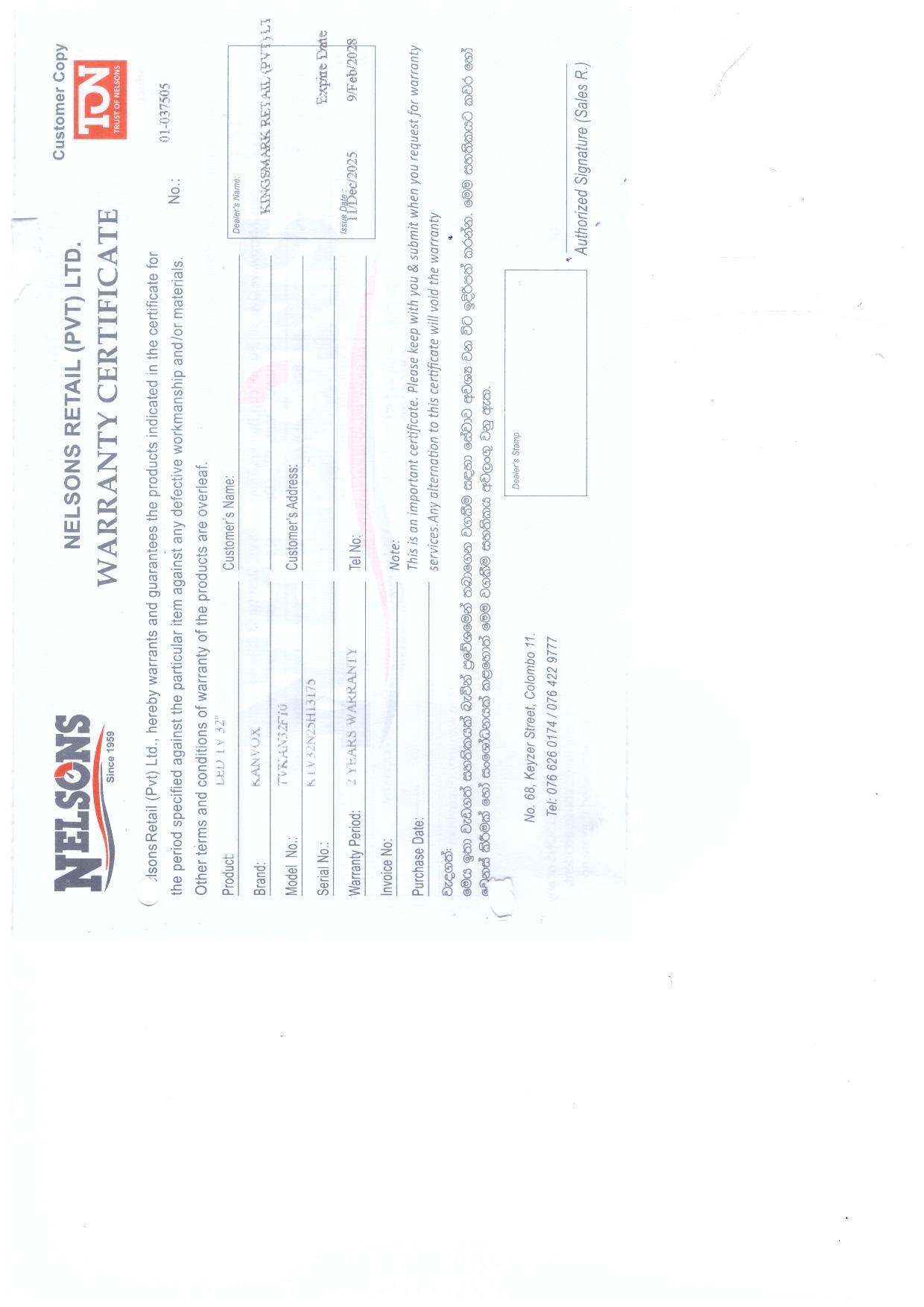 Warranty Front
