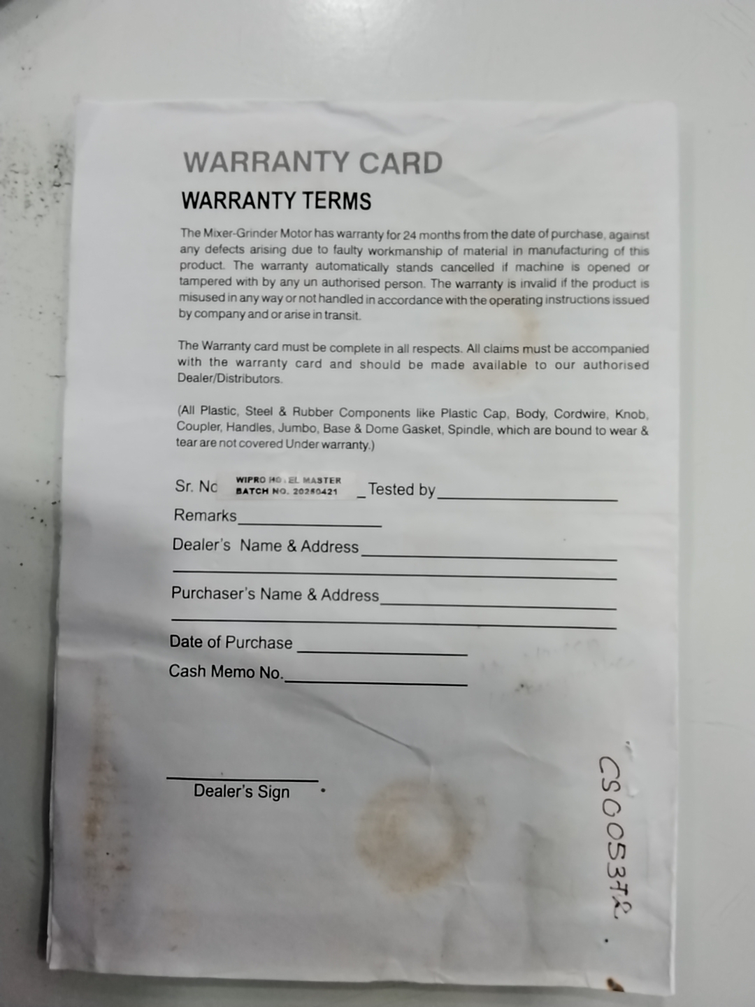 Warranty Front