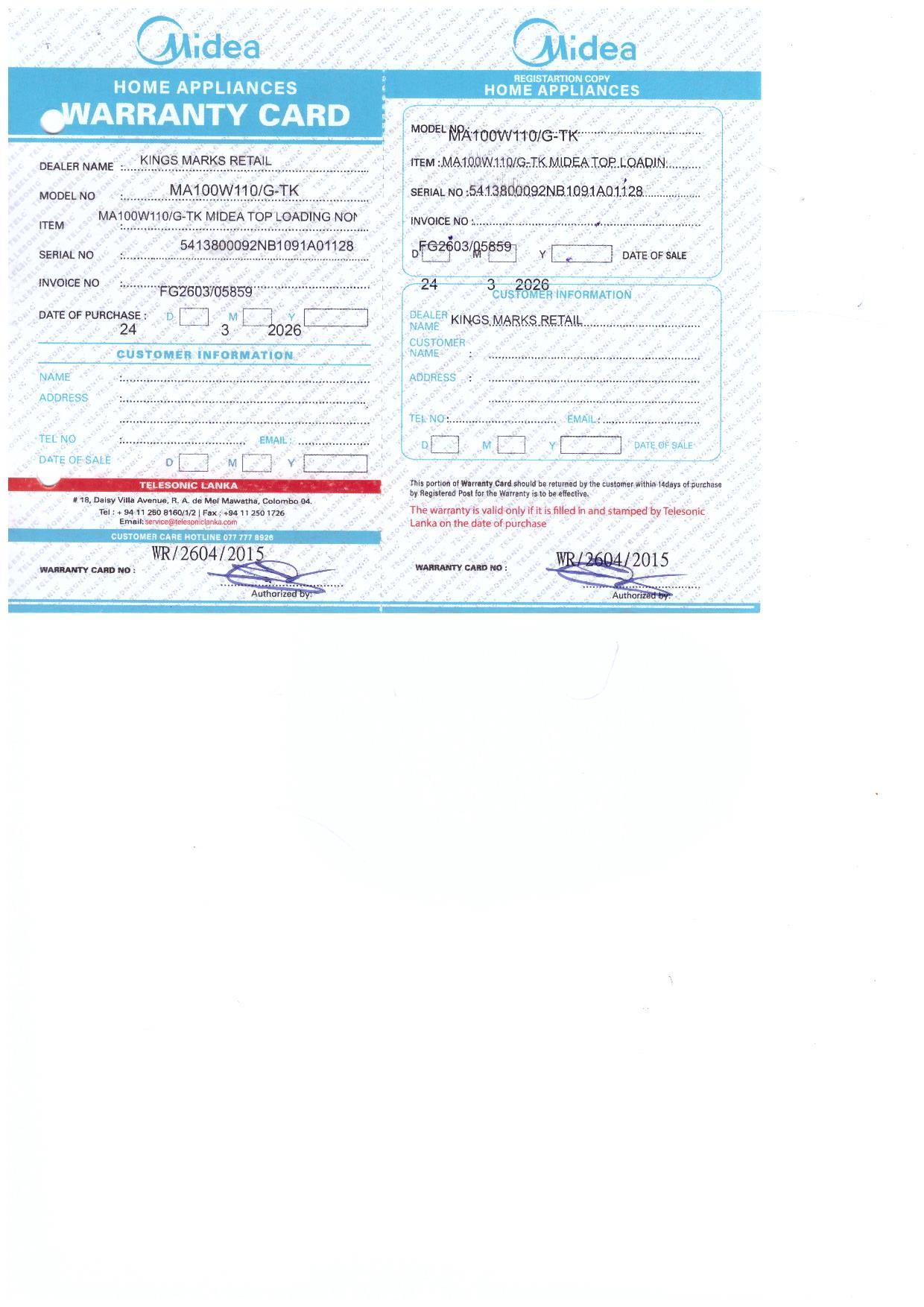 Warranty Front