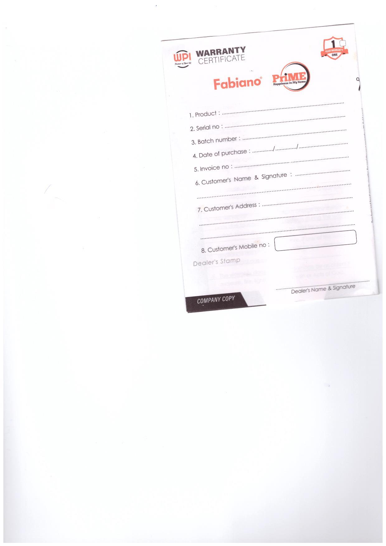 Warranty Front