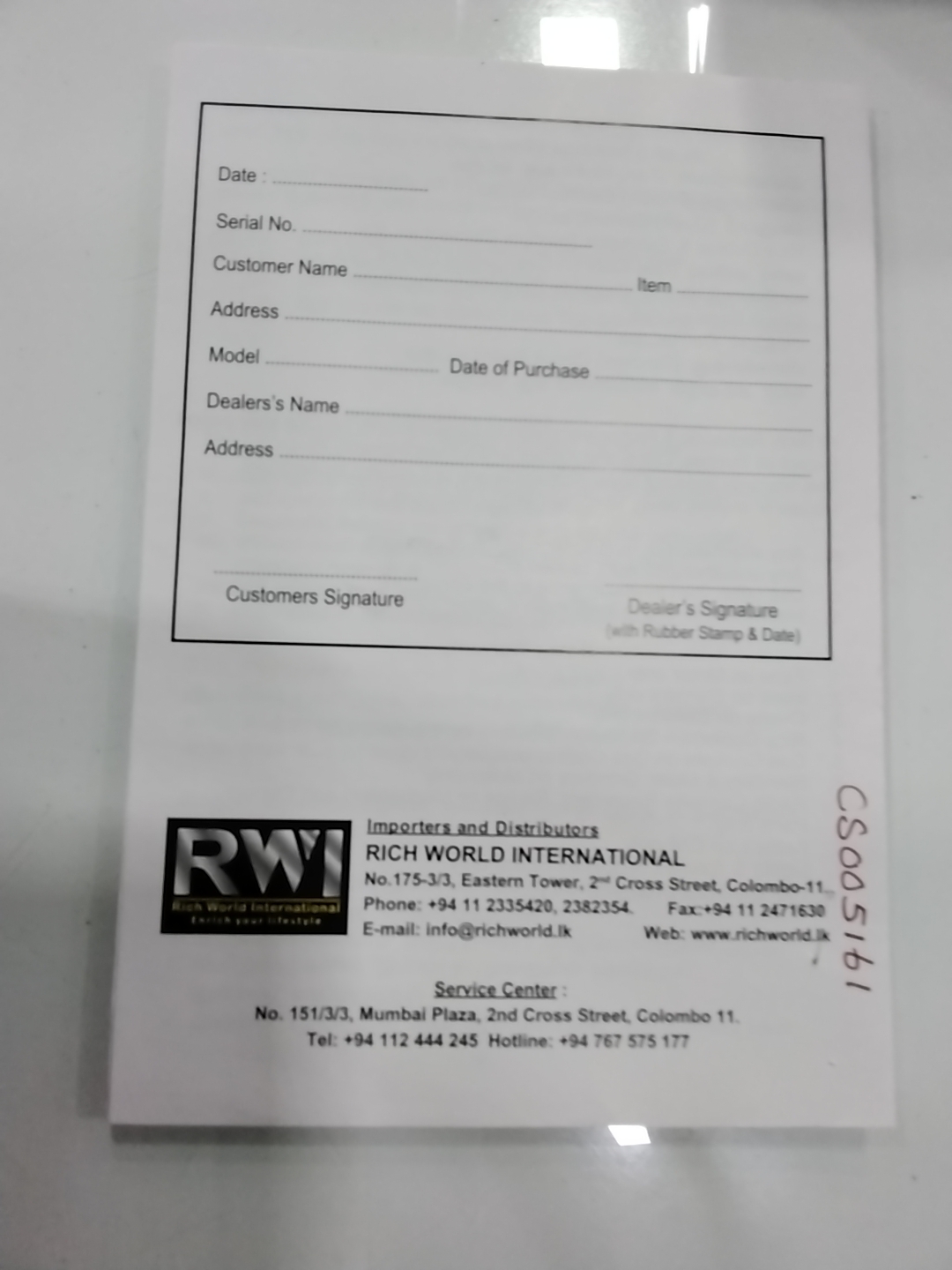 Warranty Front