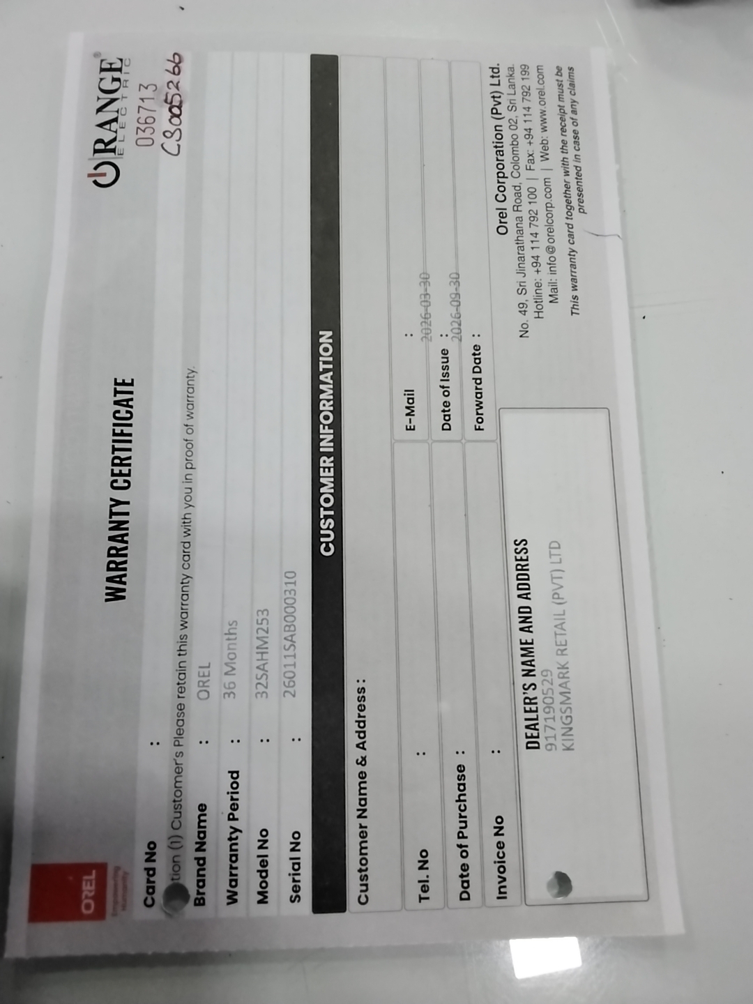 Warranty Front