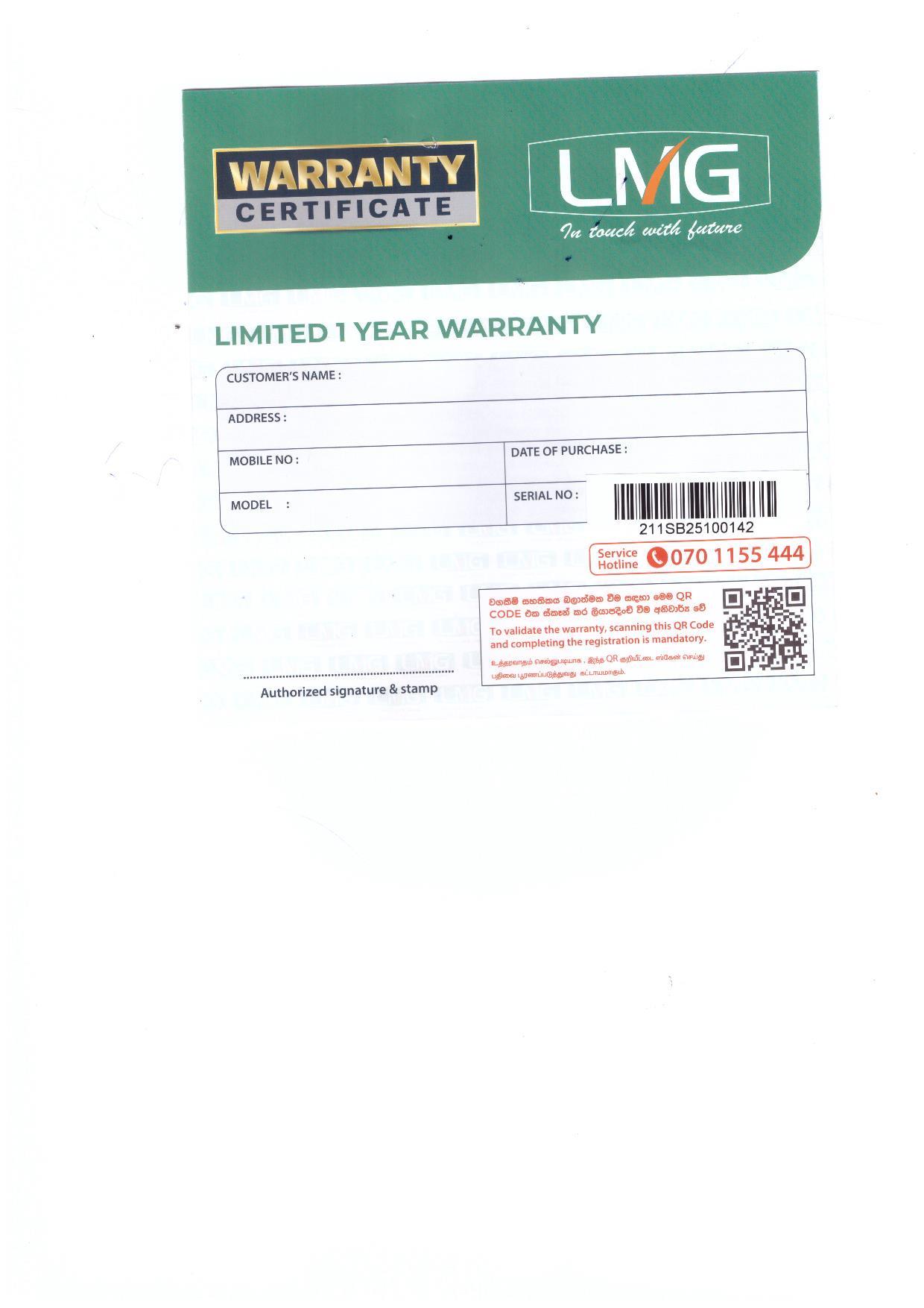 Warranty Front