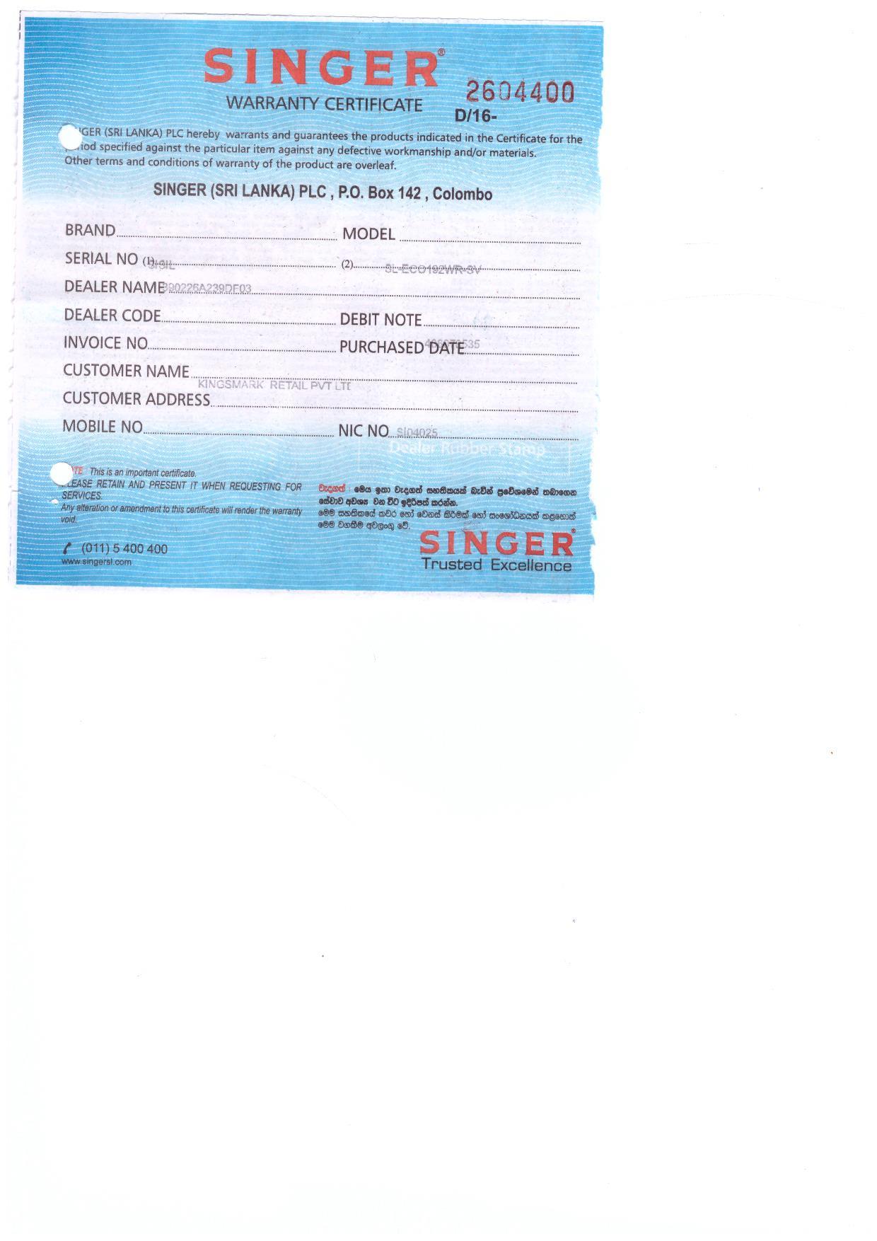 Warranty Front
