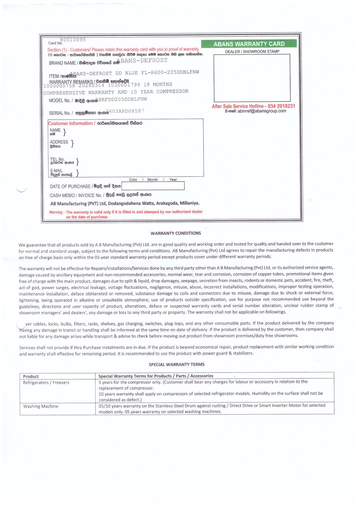 Warranty Front