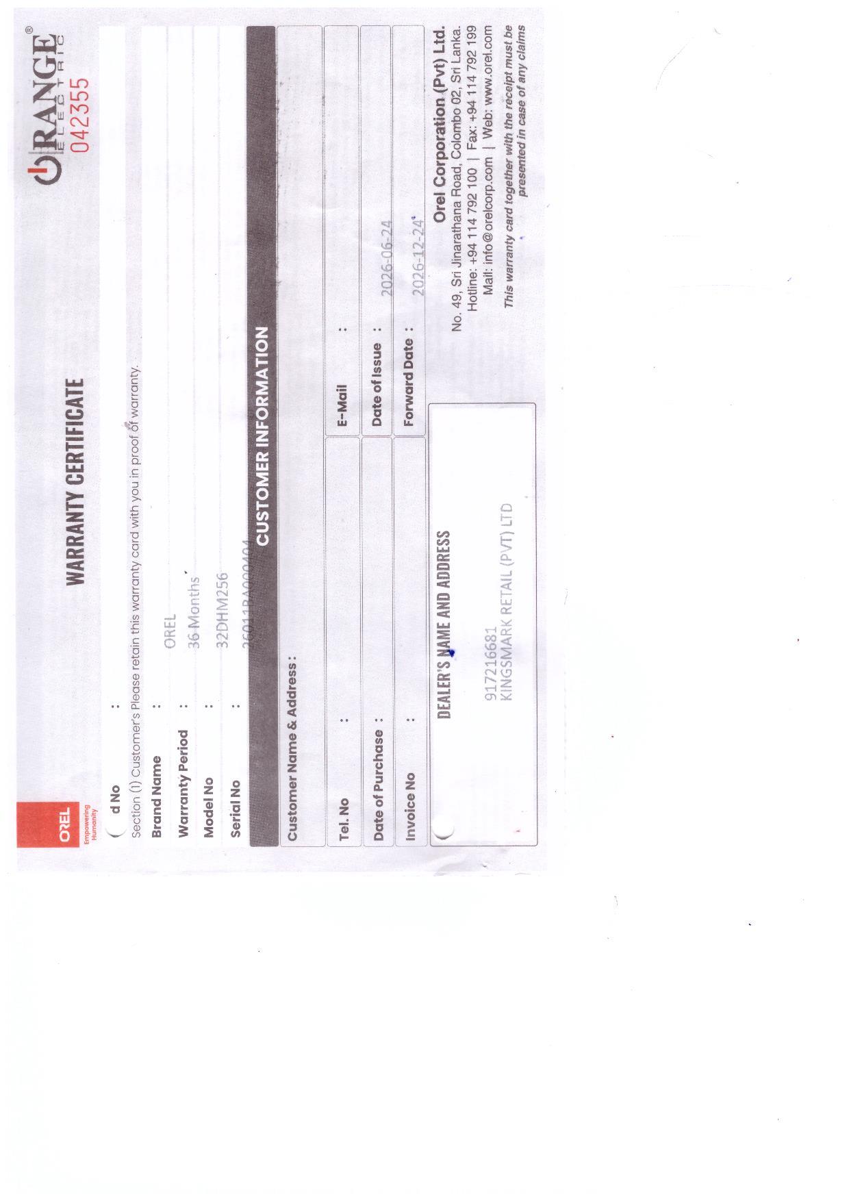 Warranty Front