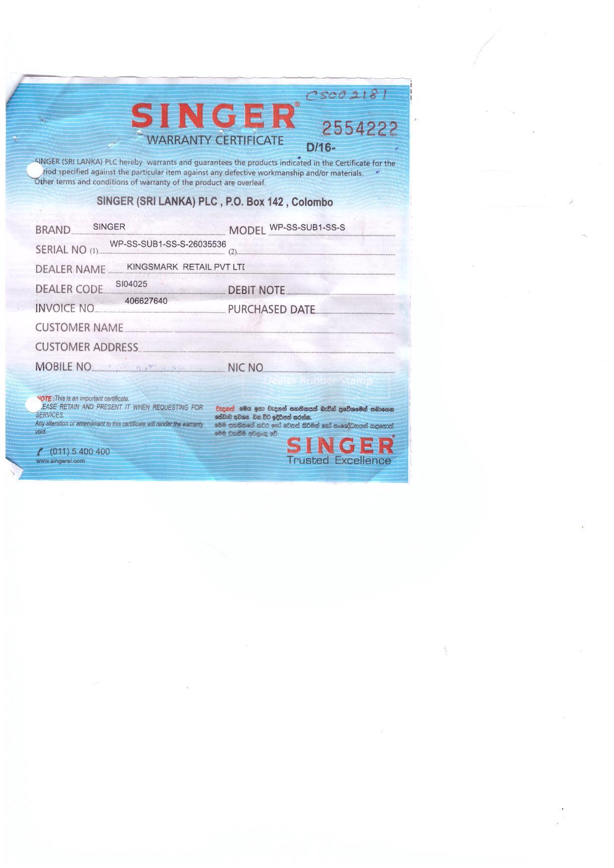 Warranty Front