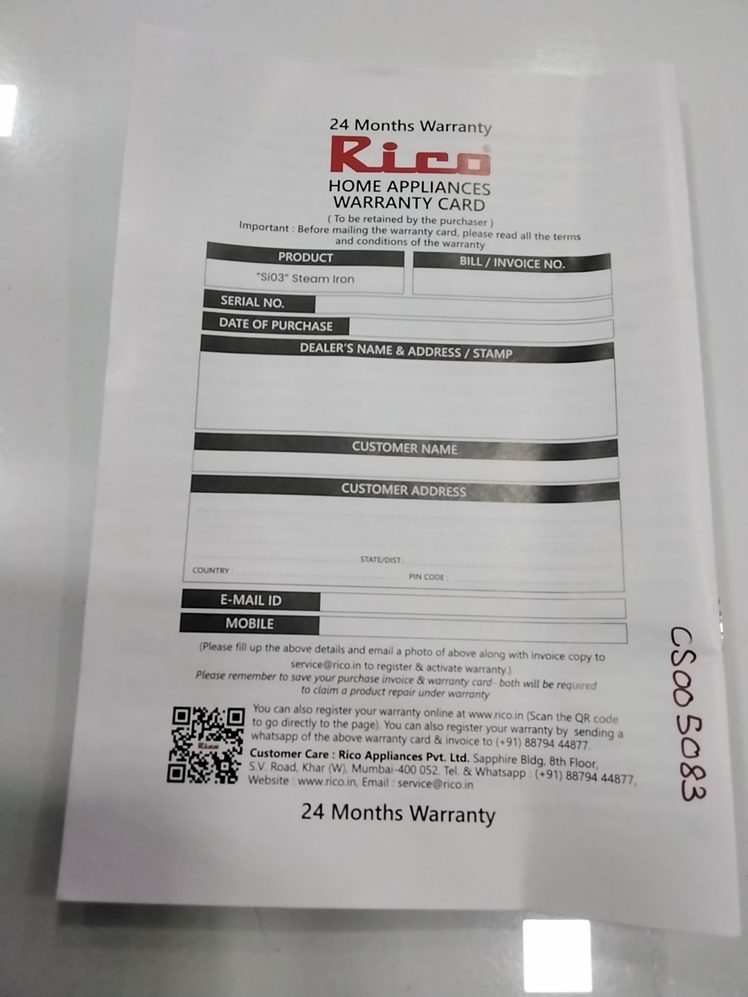 Warranty Front