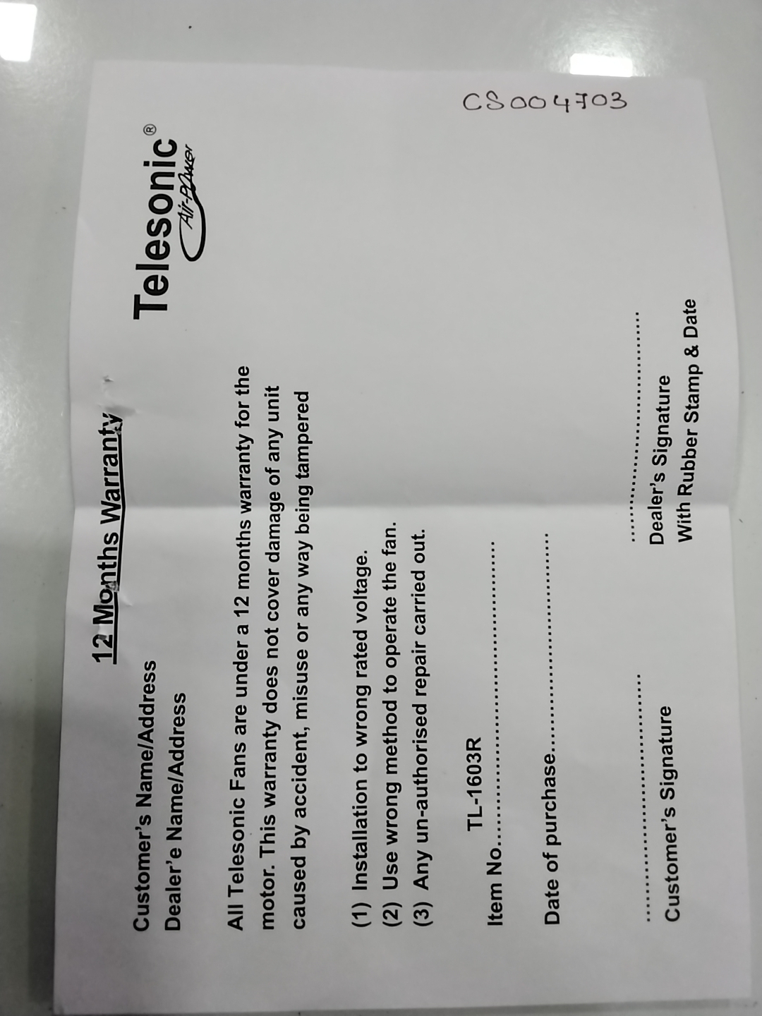 Warranty Front