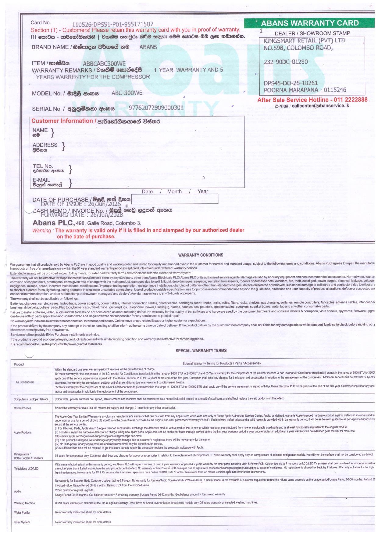 Warranty Front