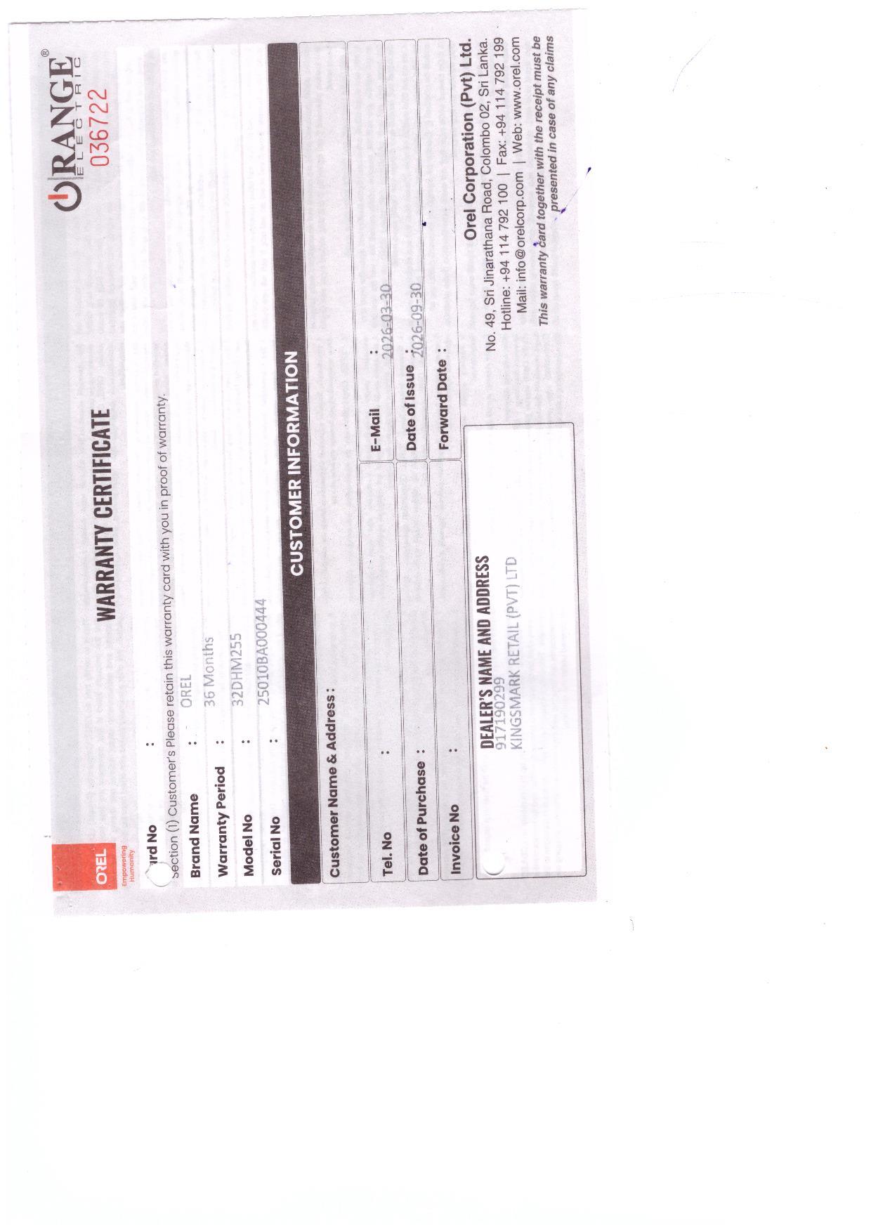 Warranty Front