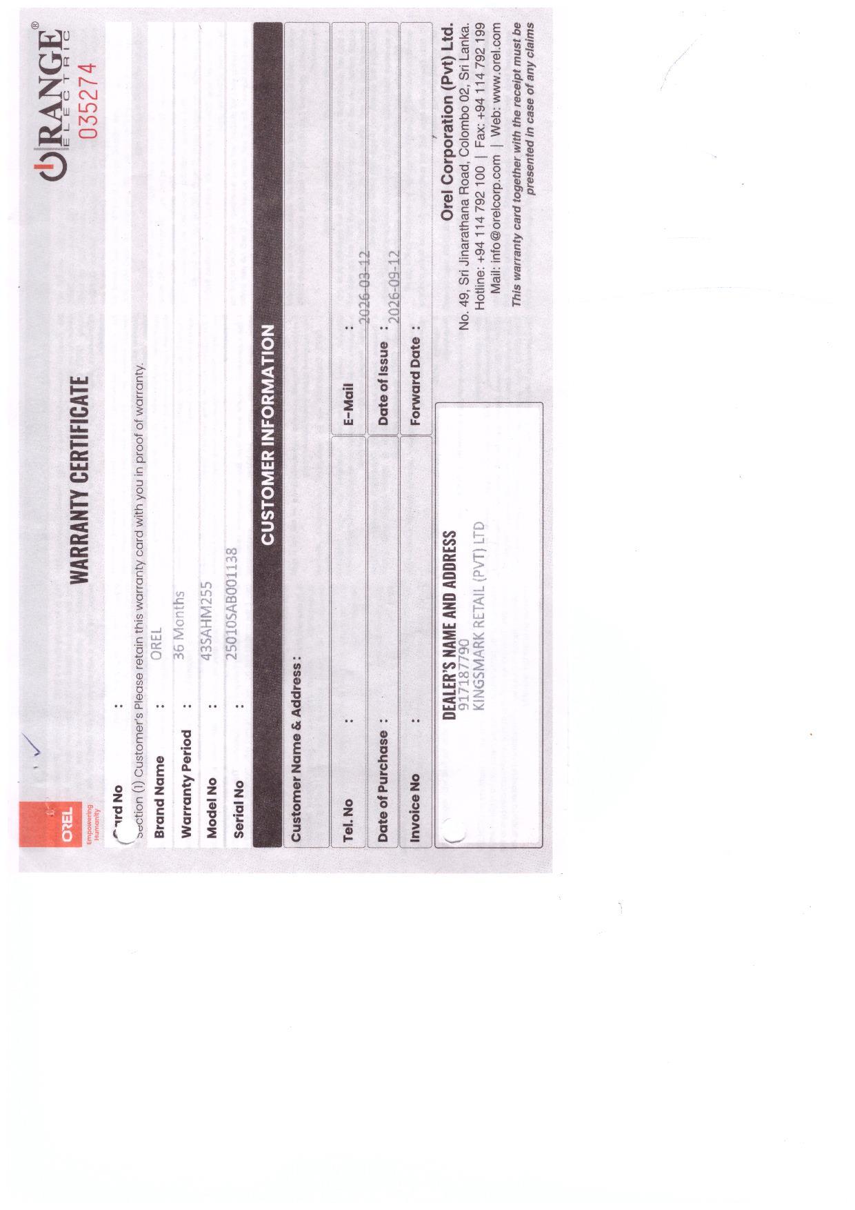 Warranty Front