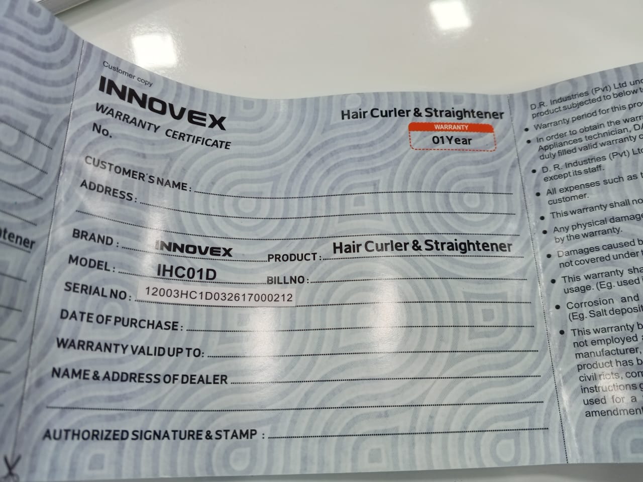 Warranty Front