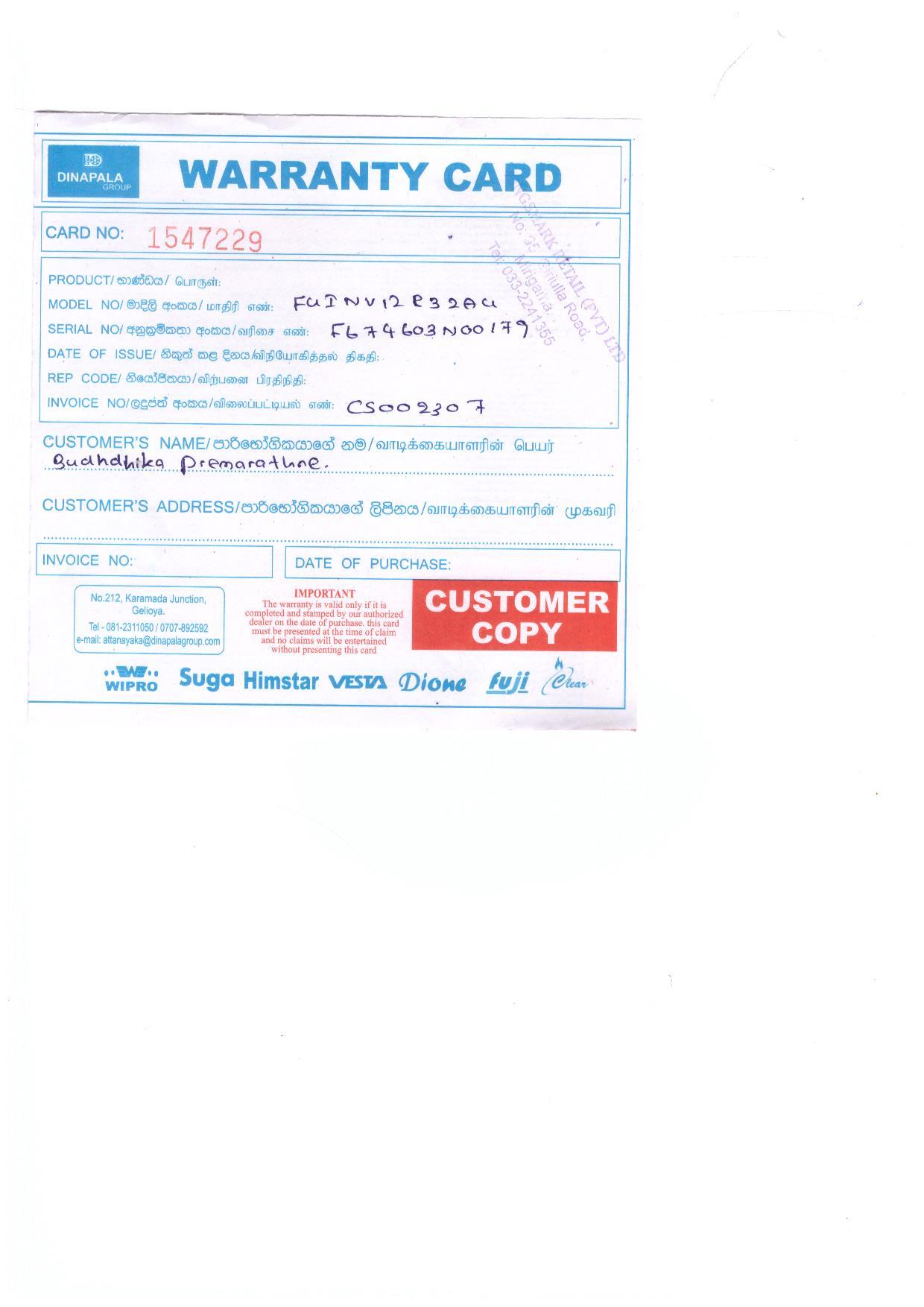 Warranty Front