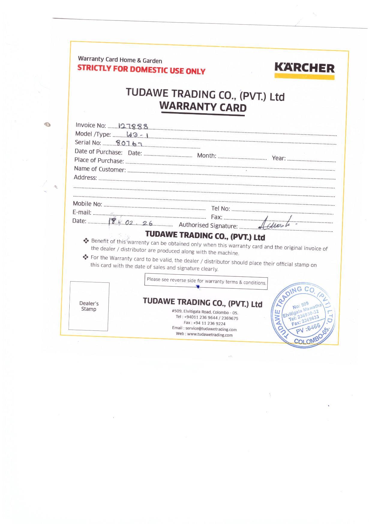 Warranty Front