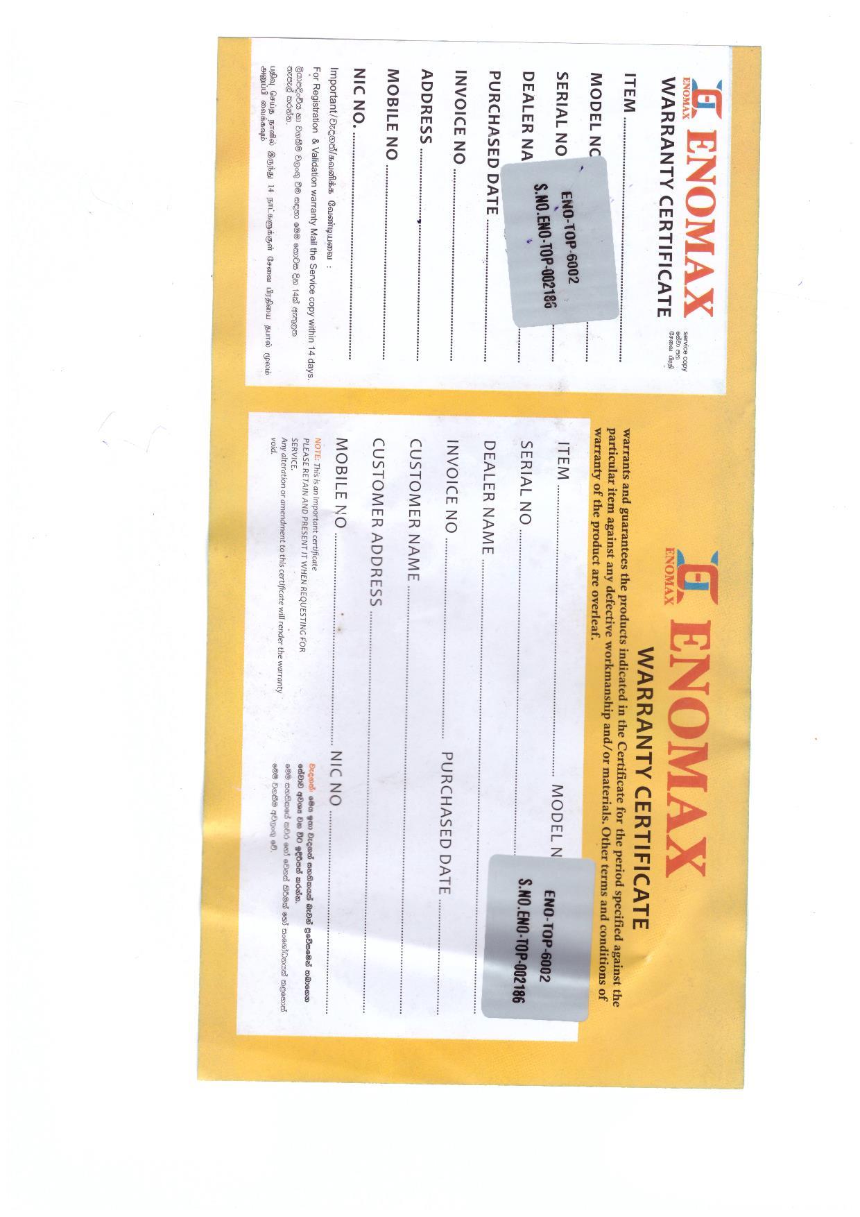Warranty Front