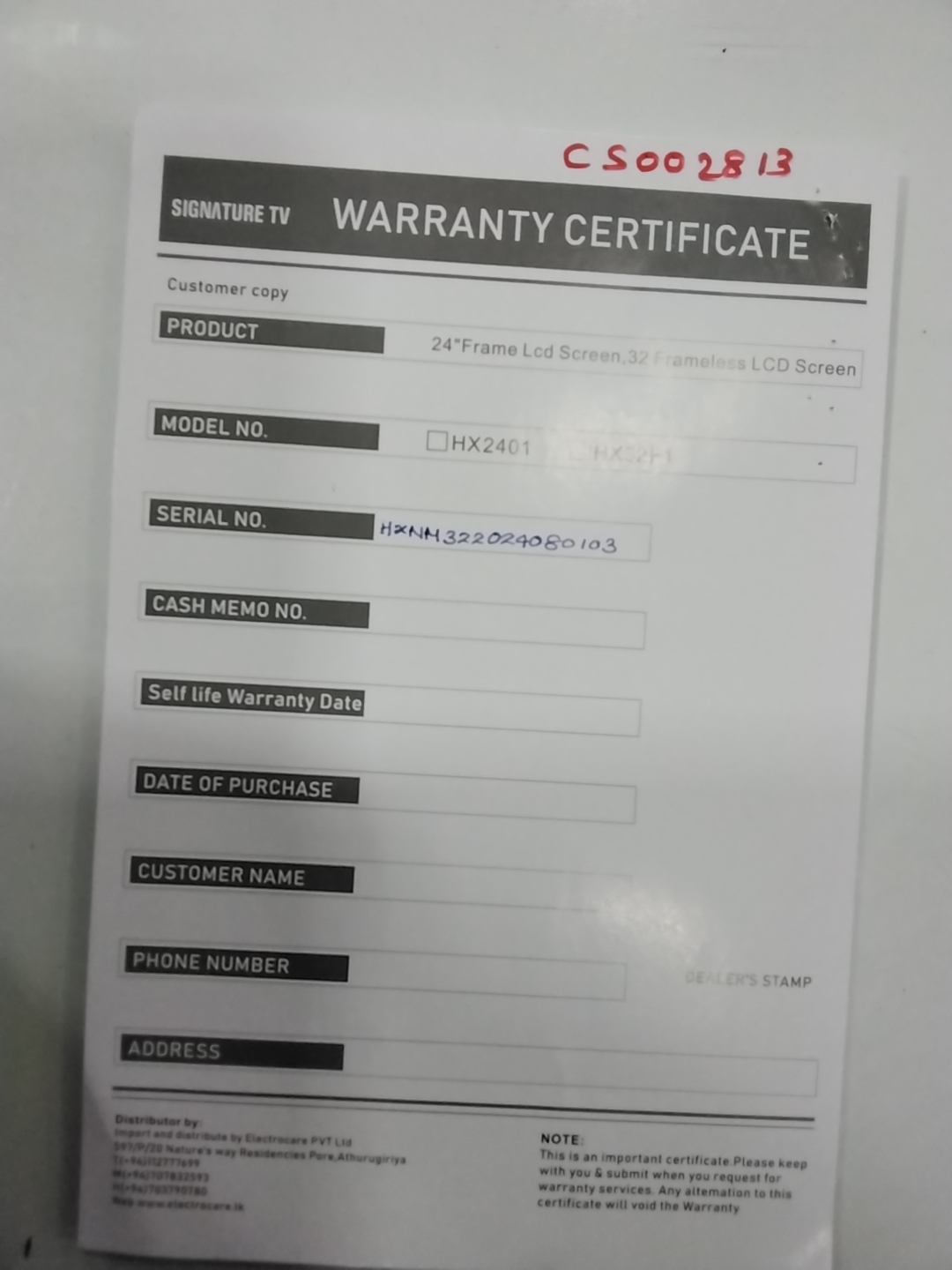 Warranty Front