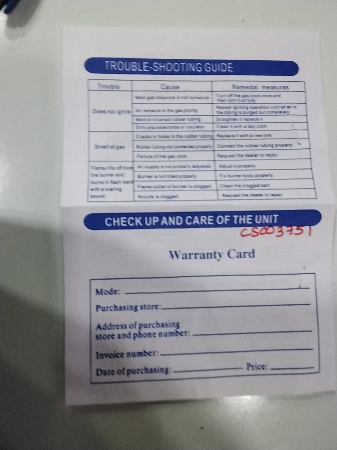 Warranty Front
