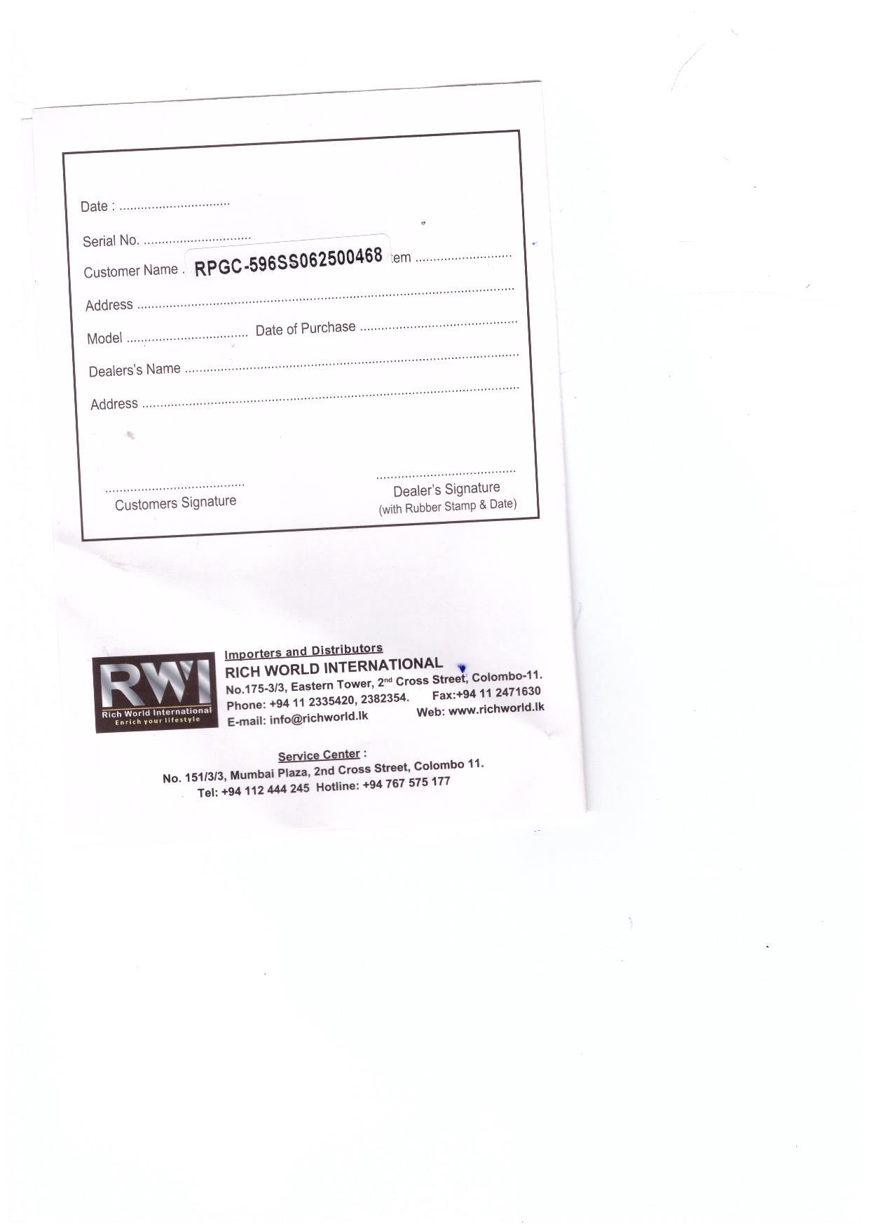 Warranty Front