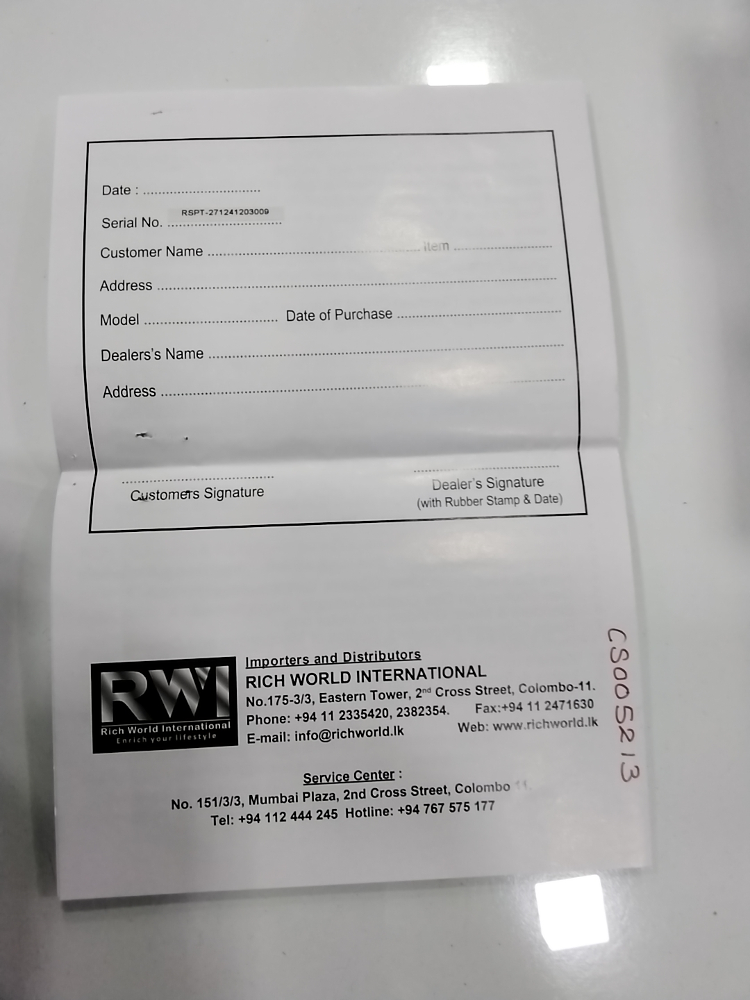 Warranty Front