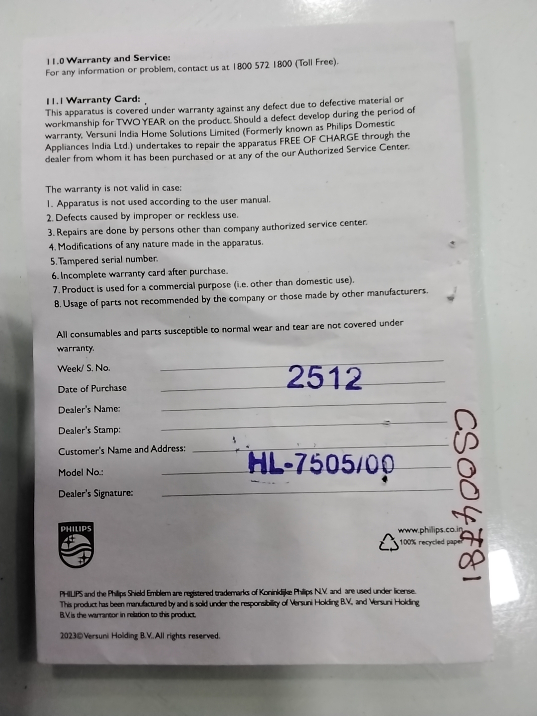 Warranty Front