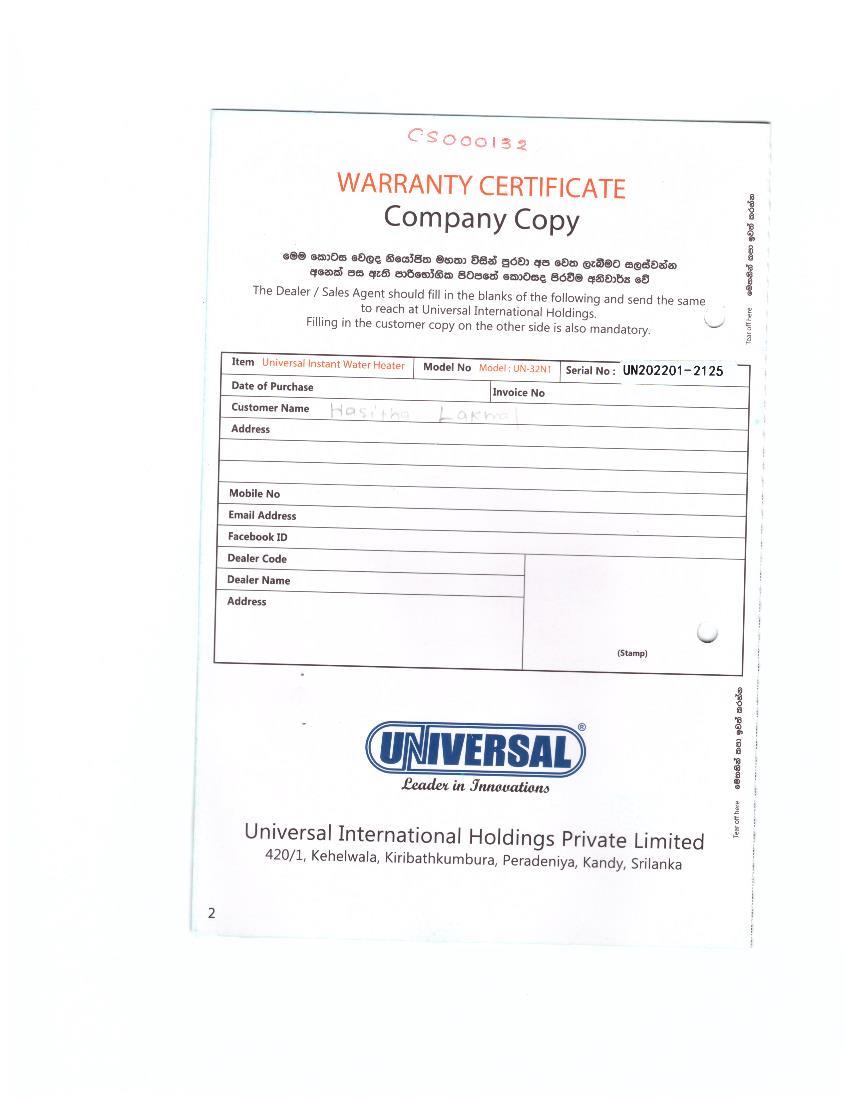 Warranty Front