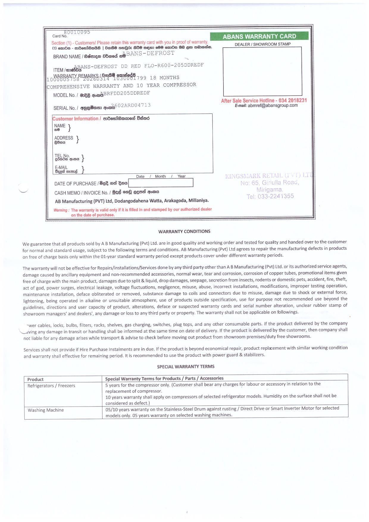 Warranty Front