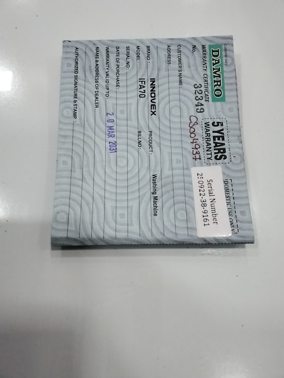 Warranty Front