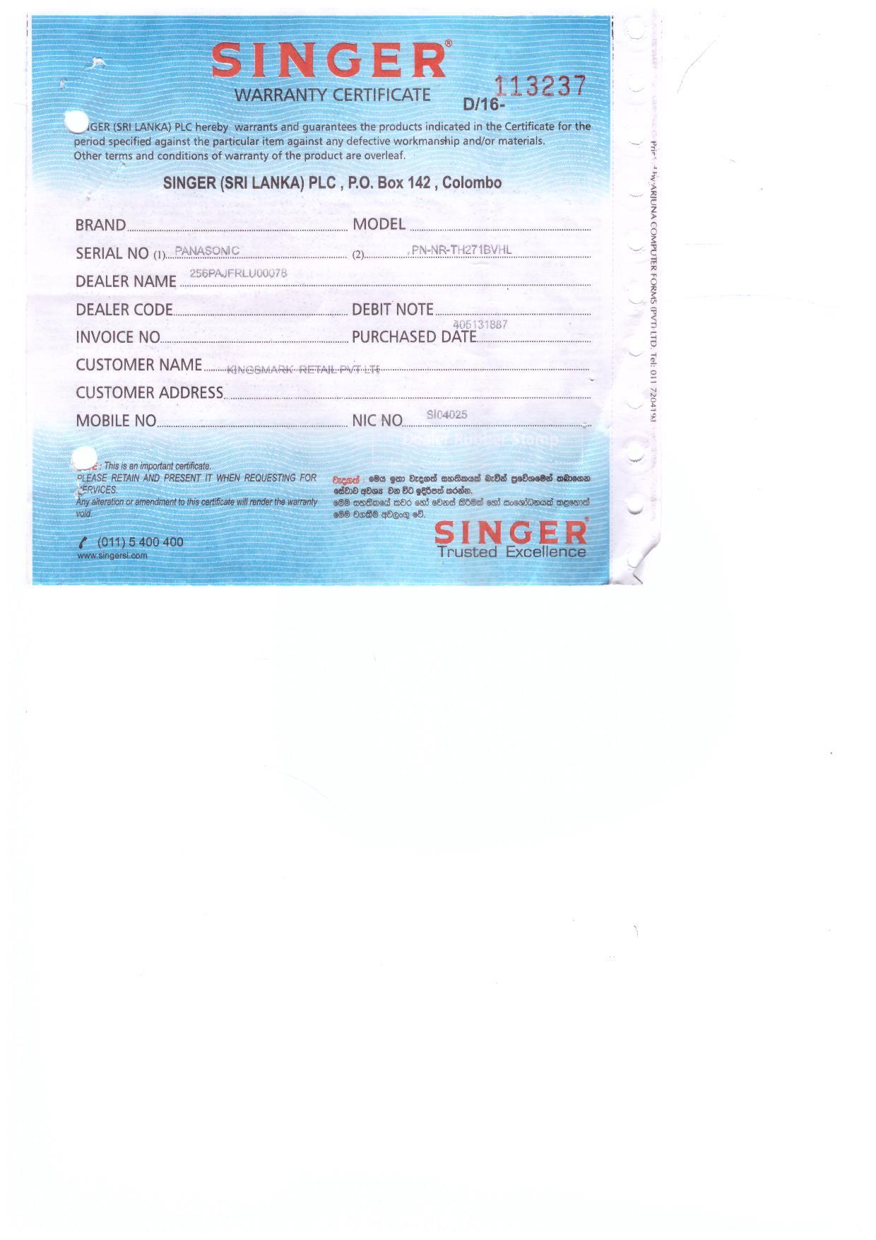 Warranty Front