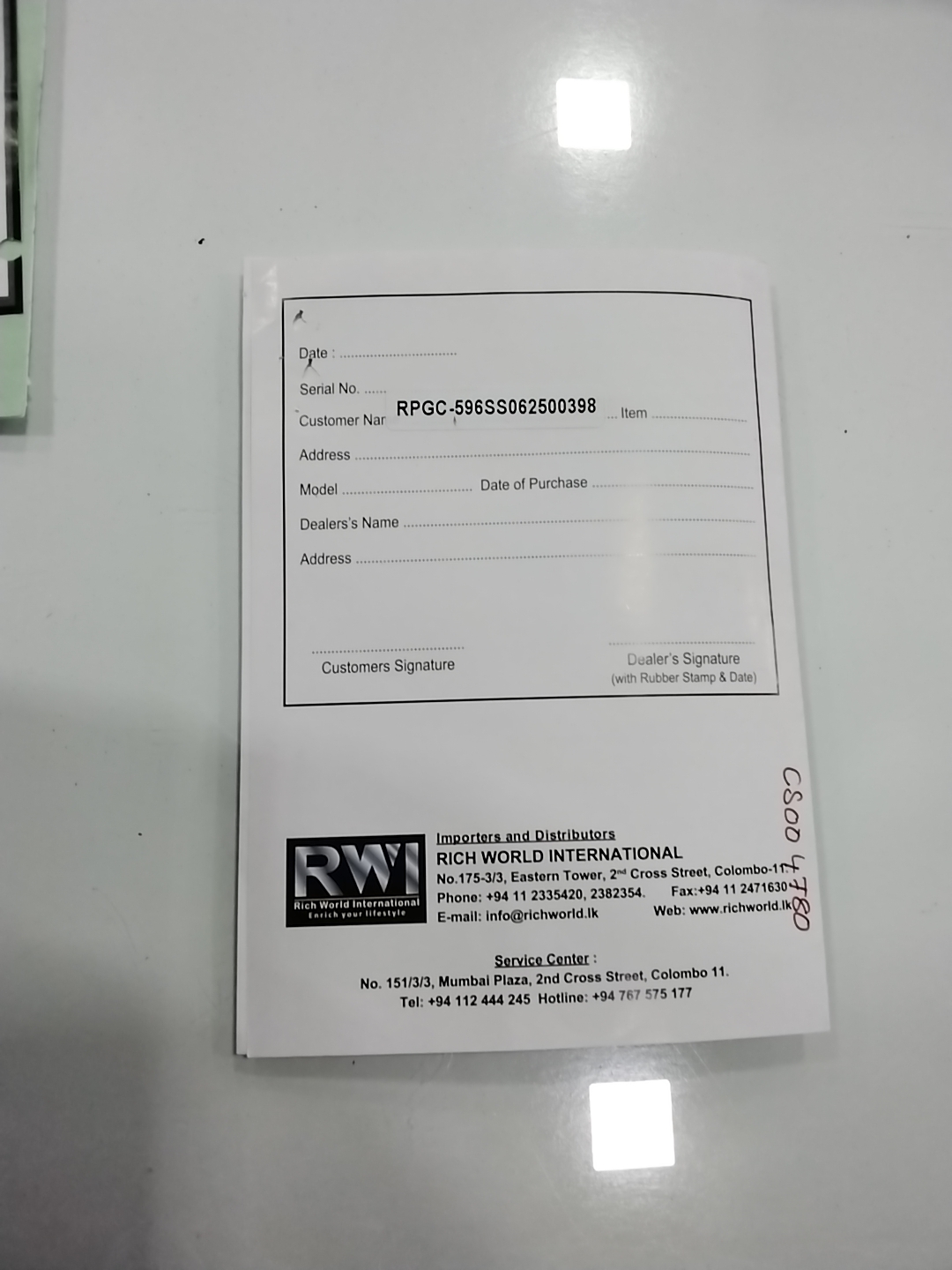 Warranty Front
