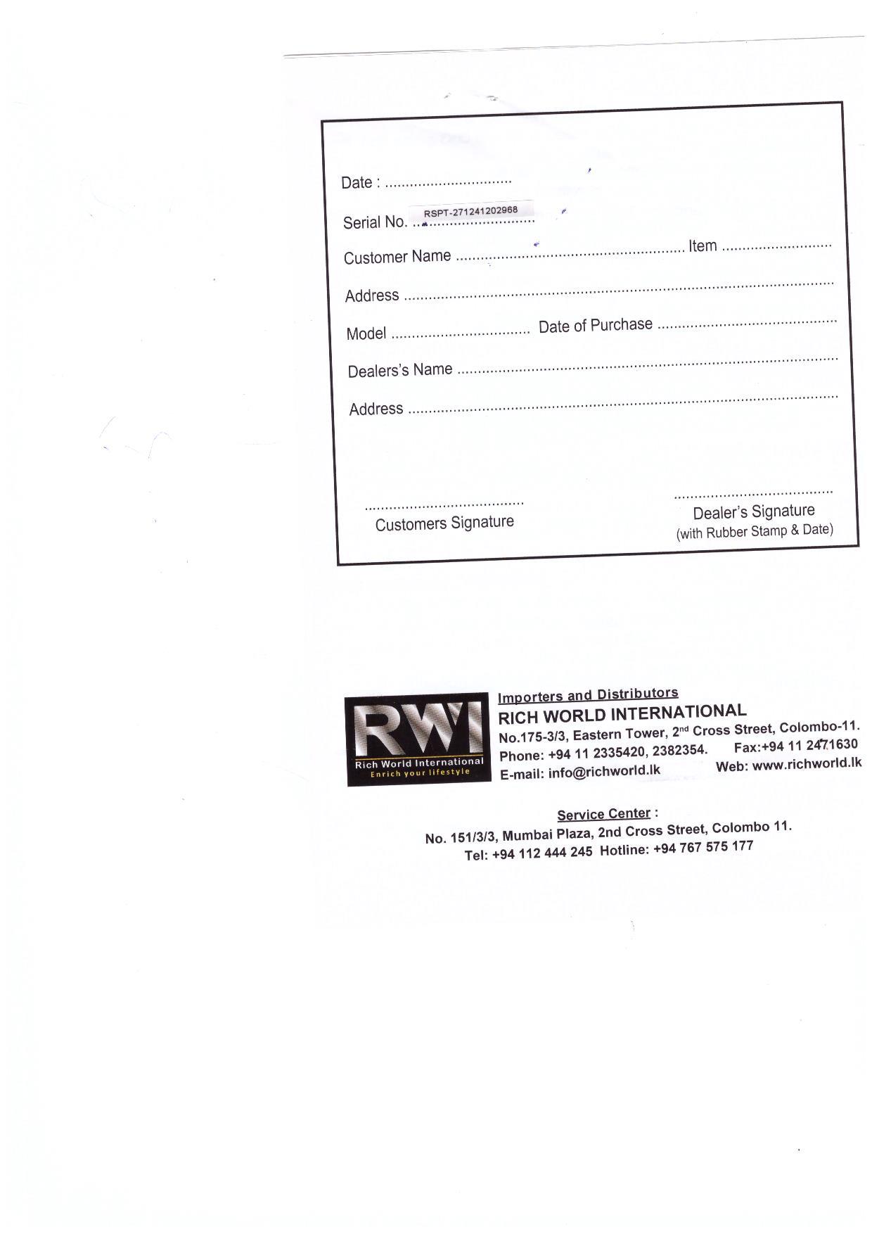 Warranty Front