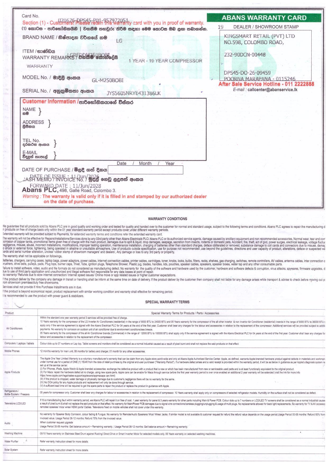 Warranty Front