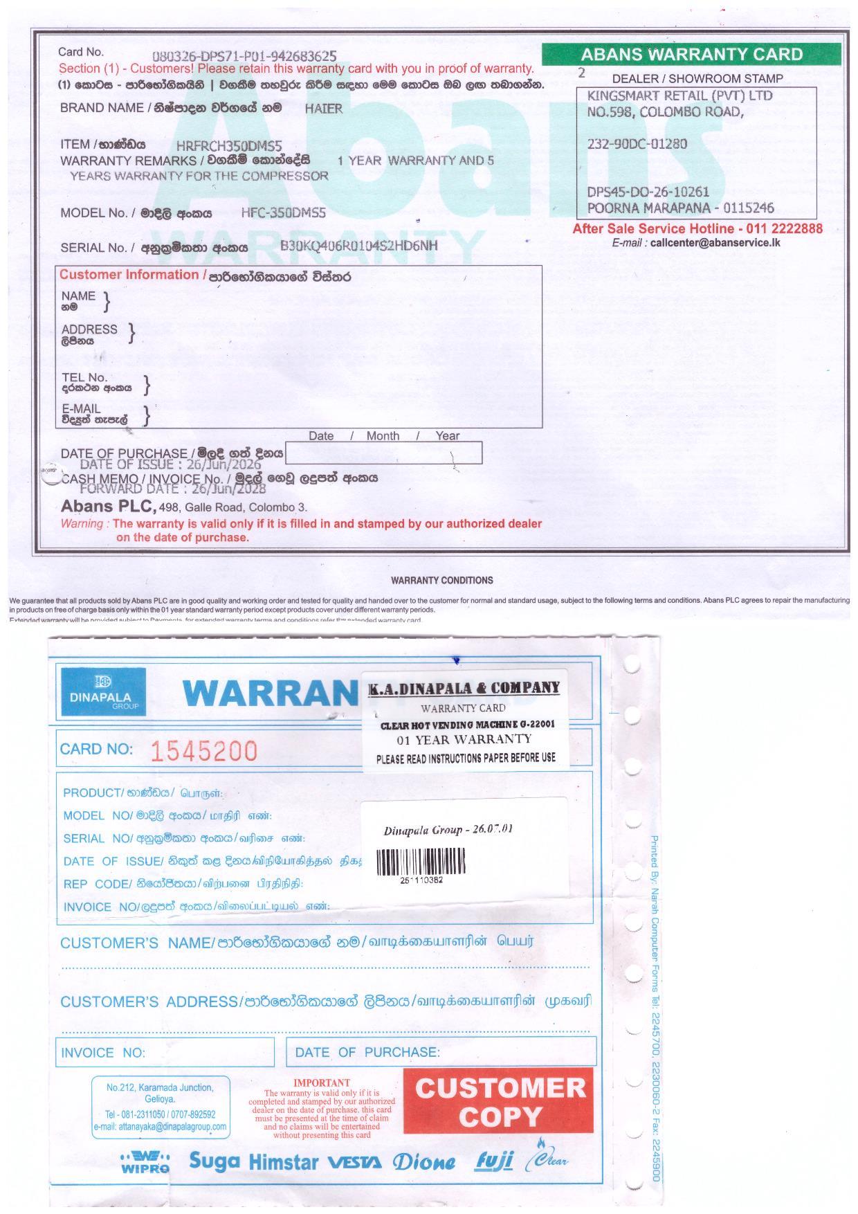 Warranty Front