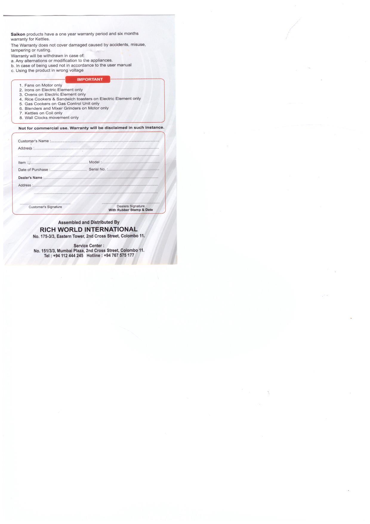Warranty Front