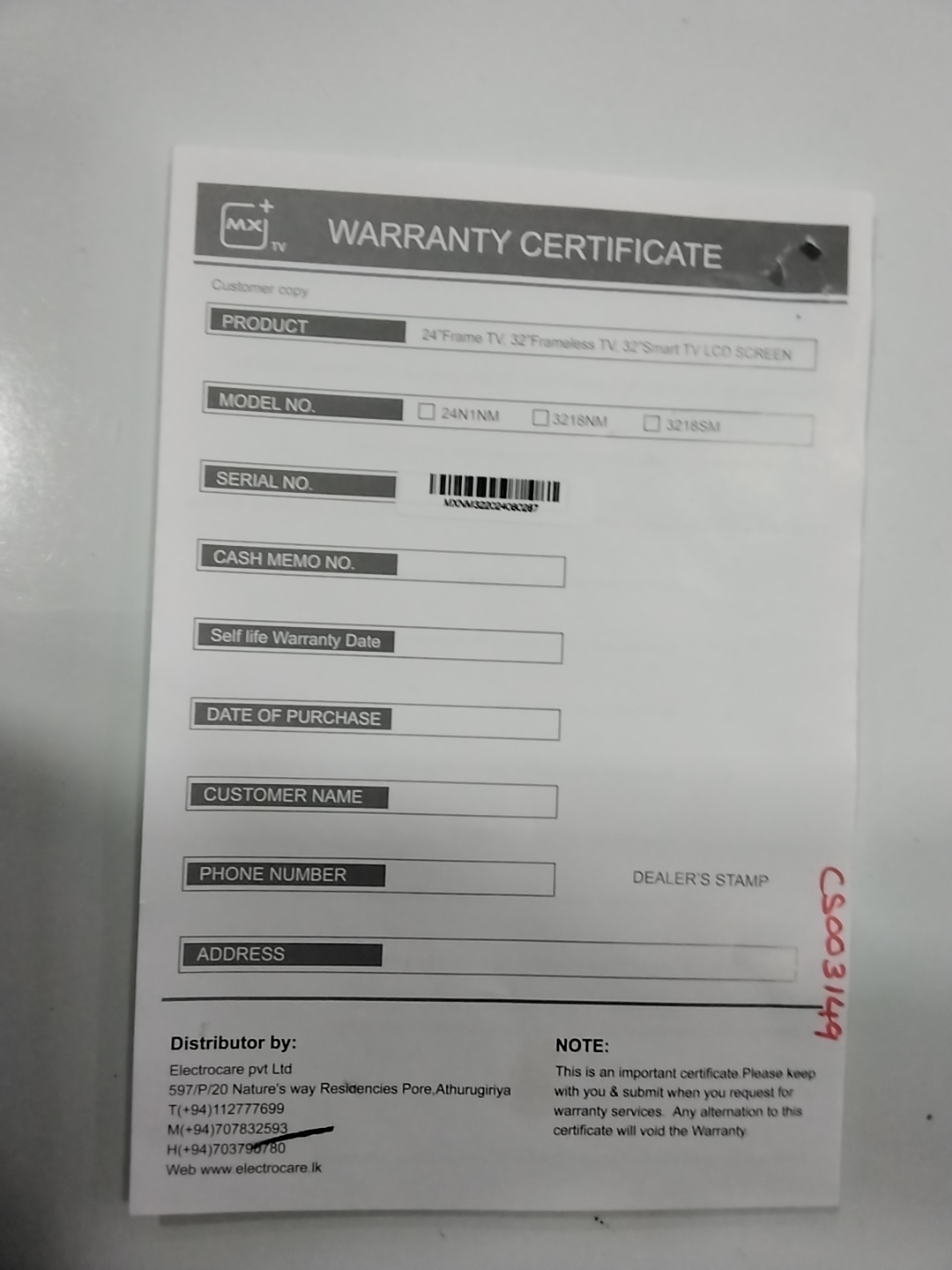 Warranty Front