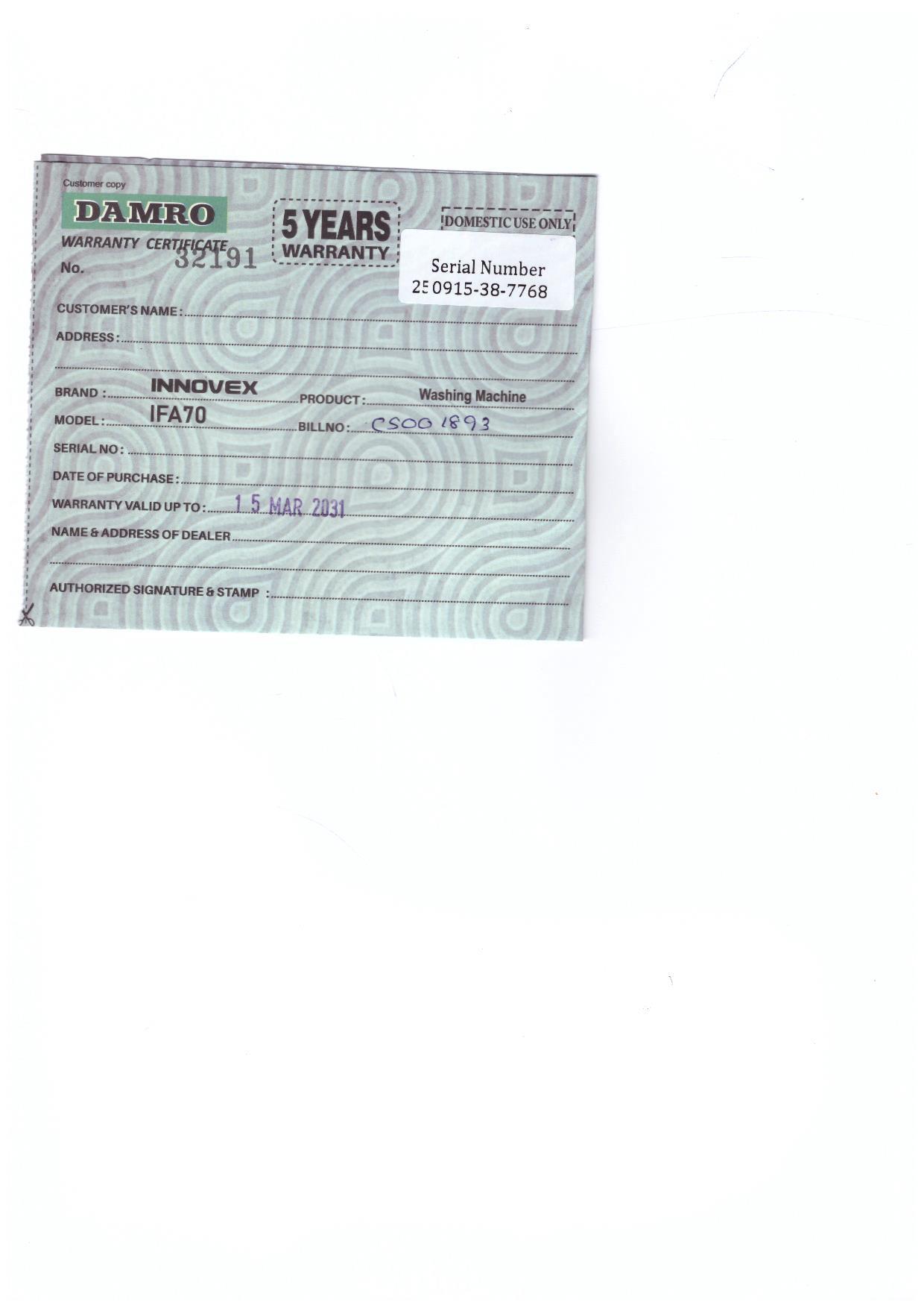 Warranty Front