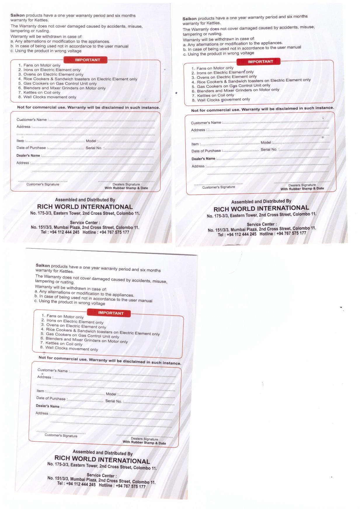 Warranty Front