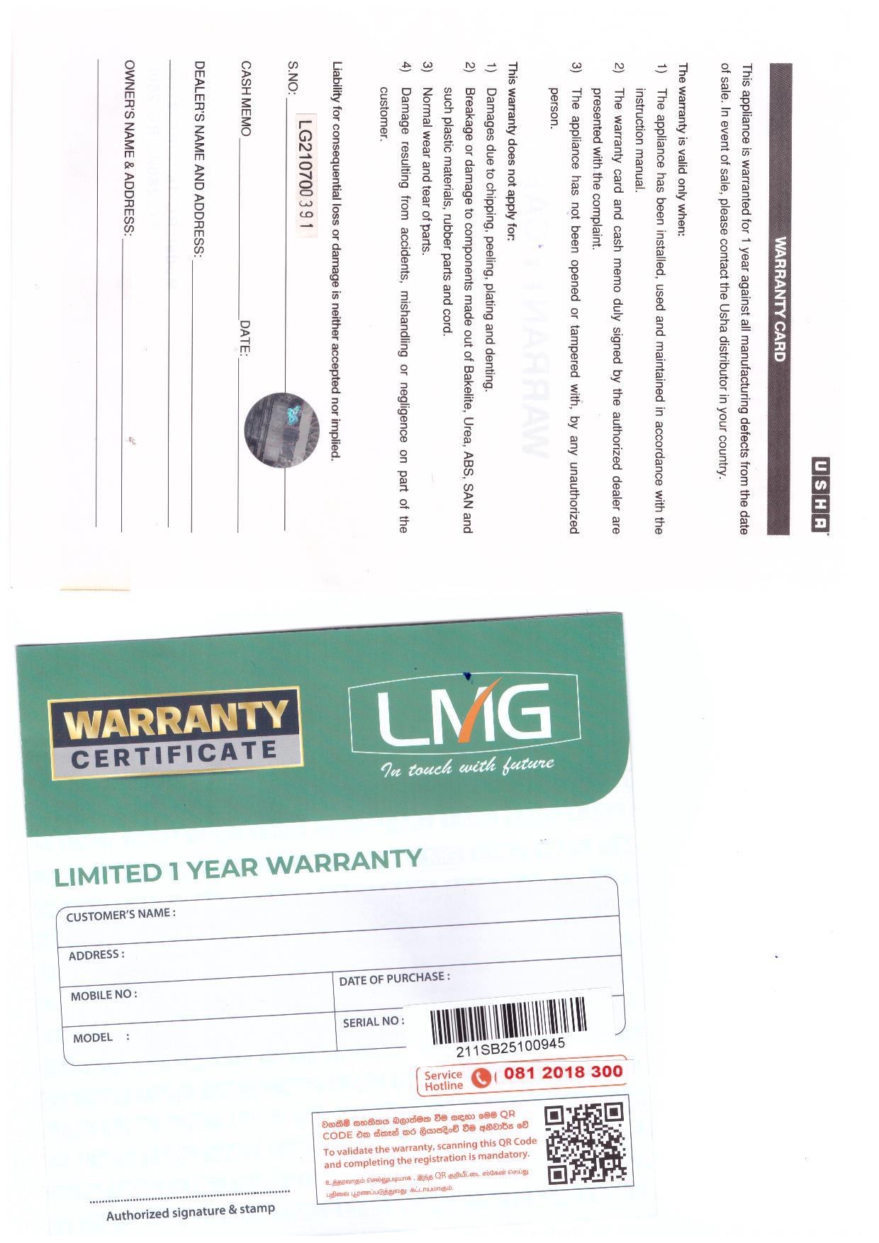 Warranty Front
