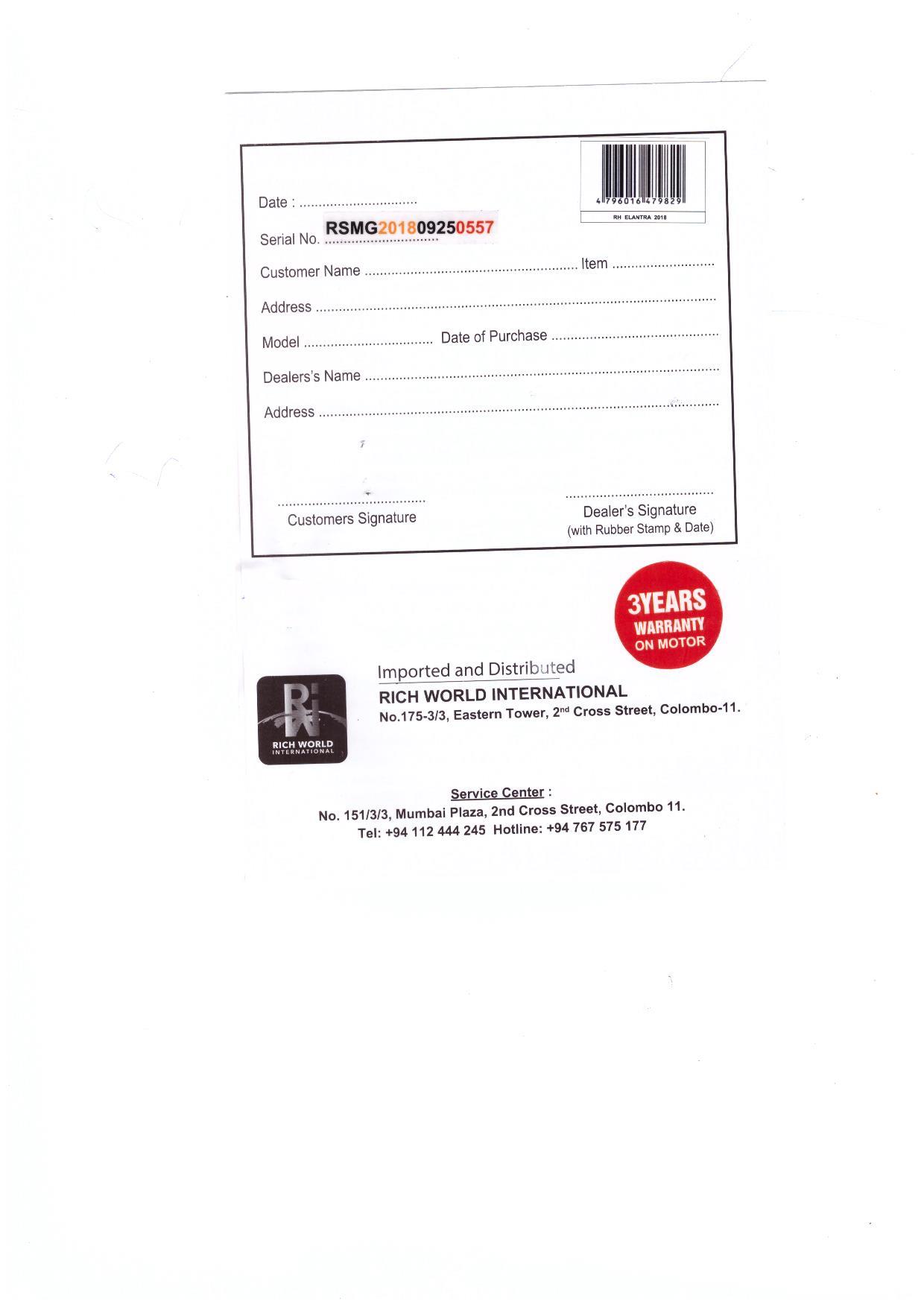 Warranty Front