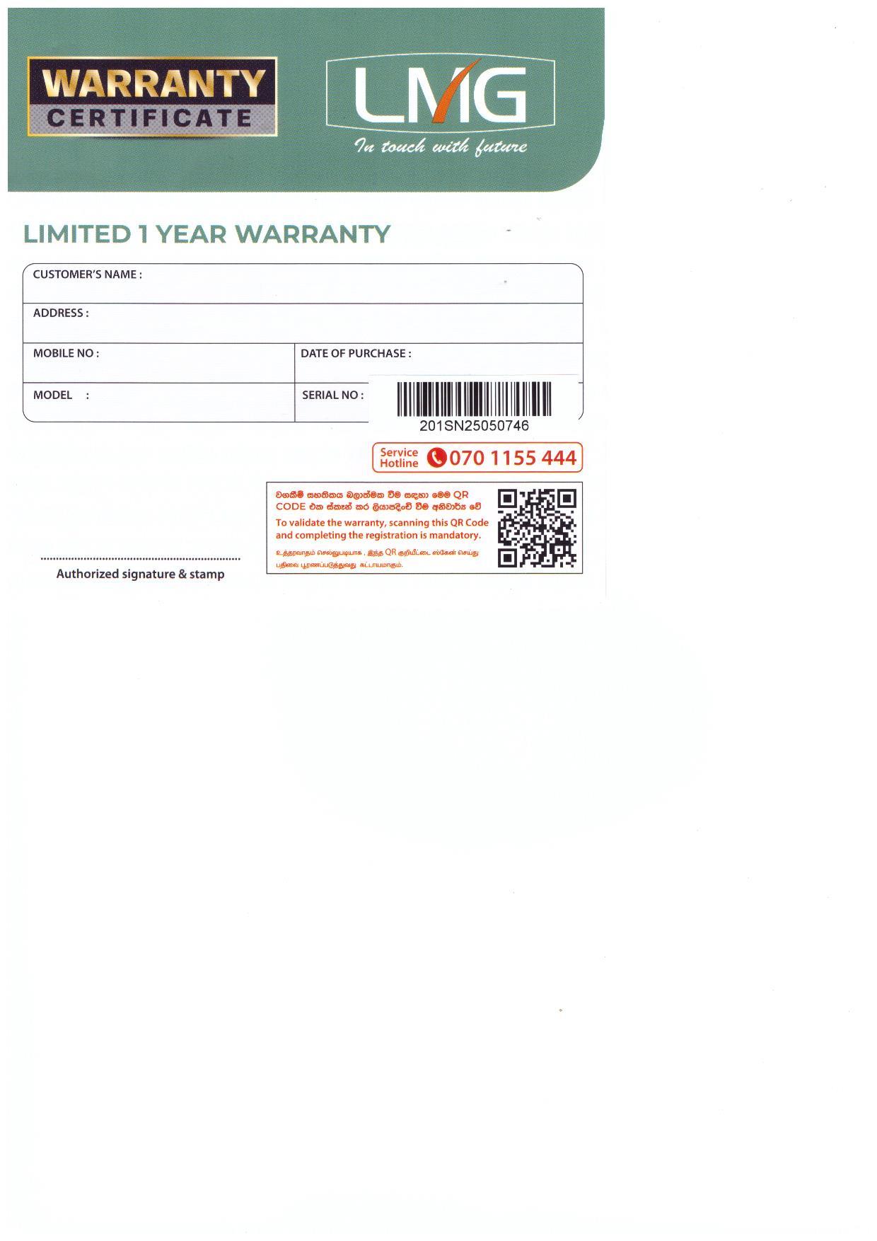 Warranty Front