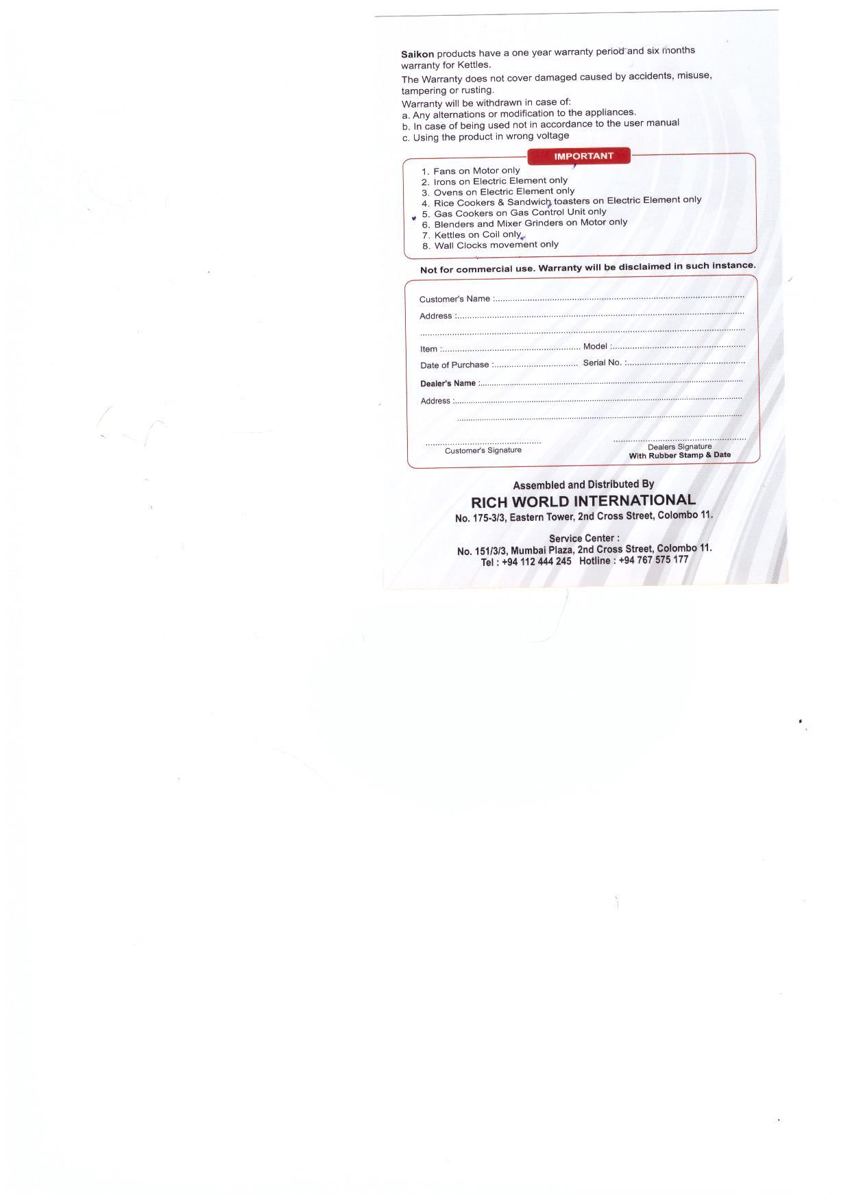 Warranty Front