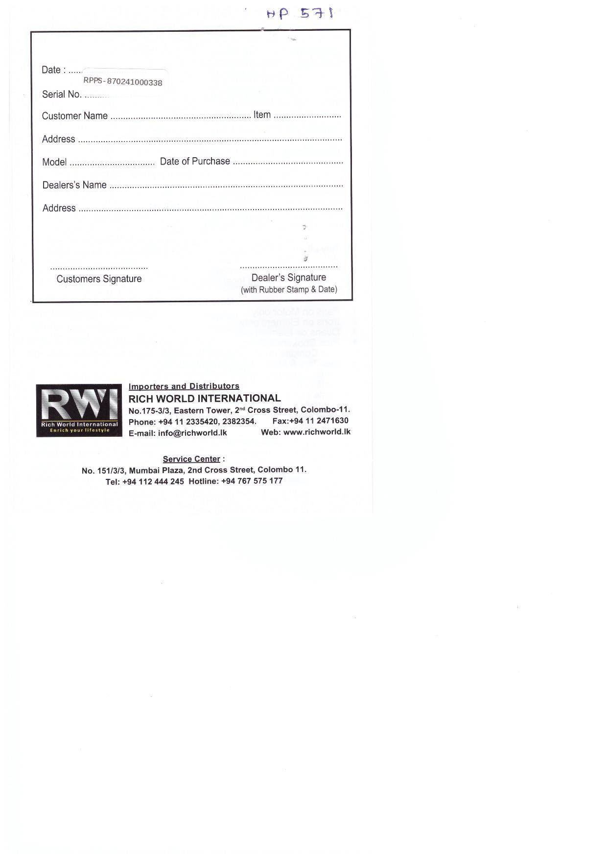 Warranty Front