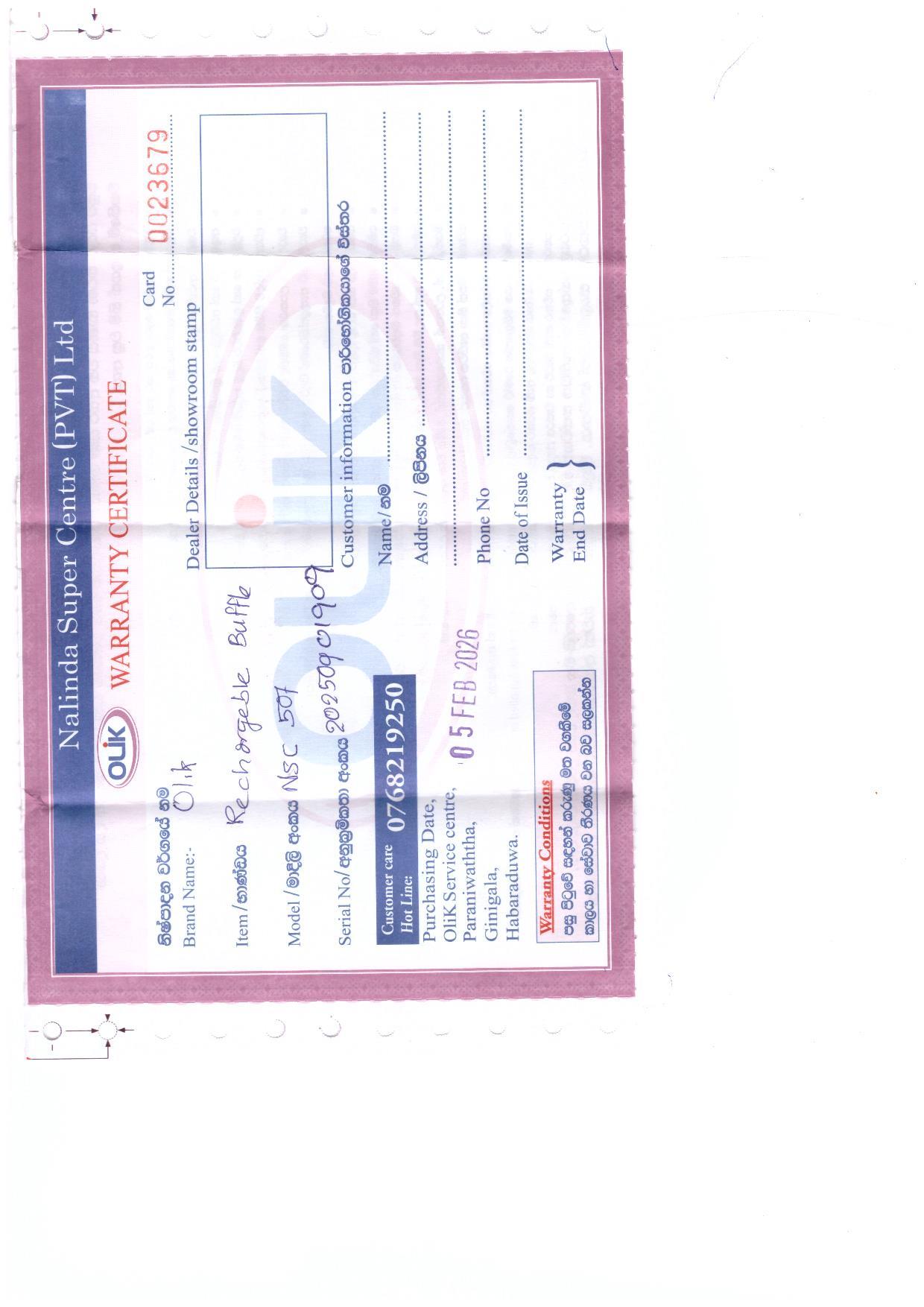 Warranty Front
