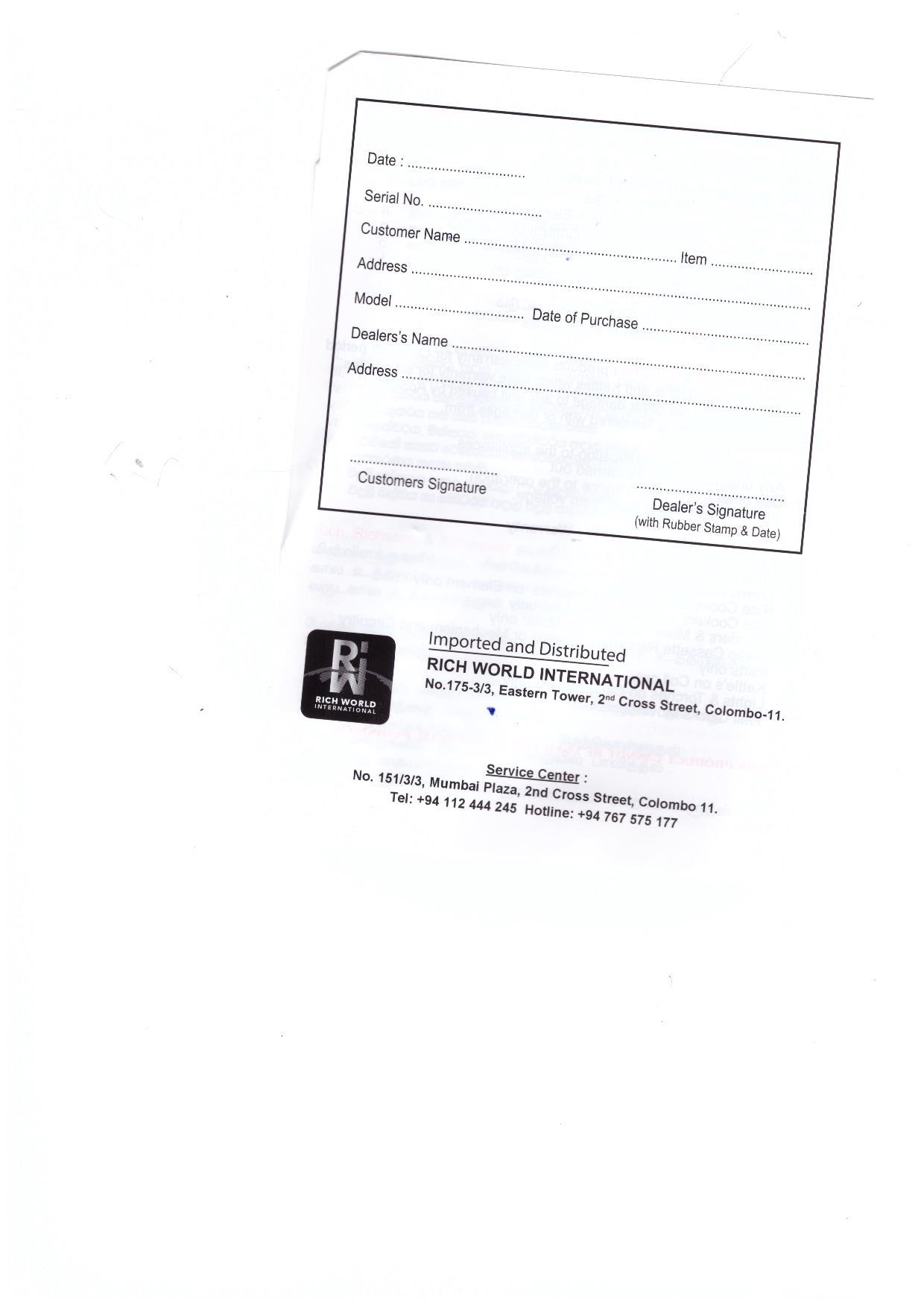 Warranty Front