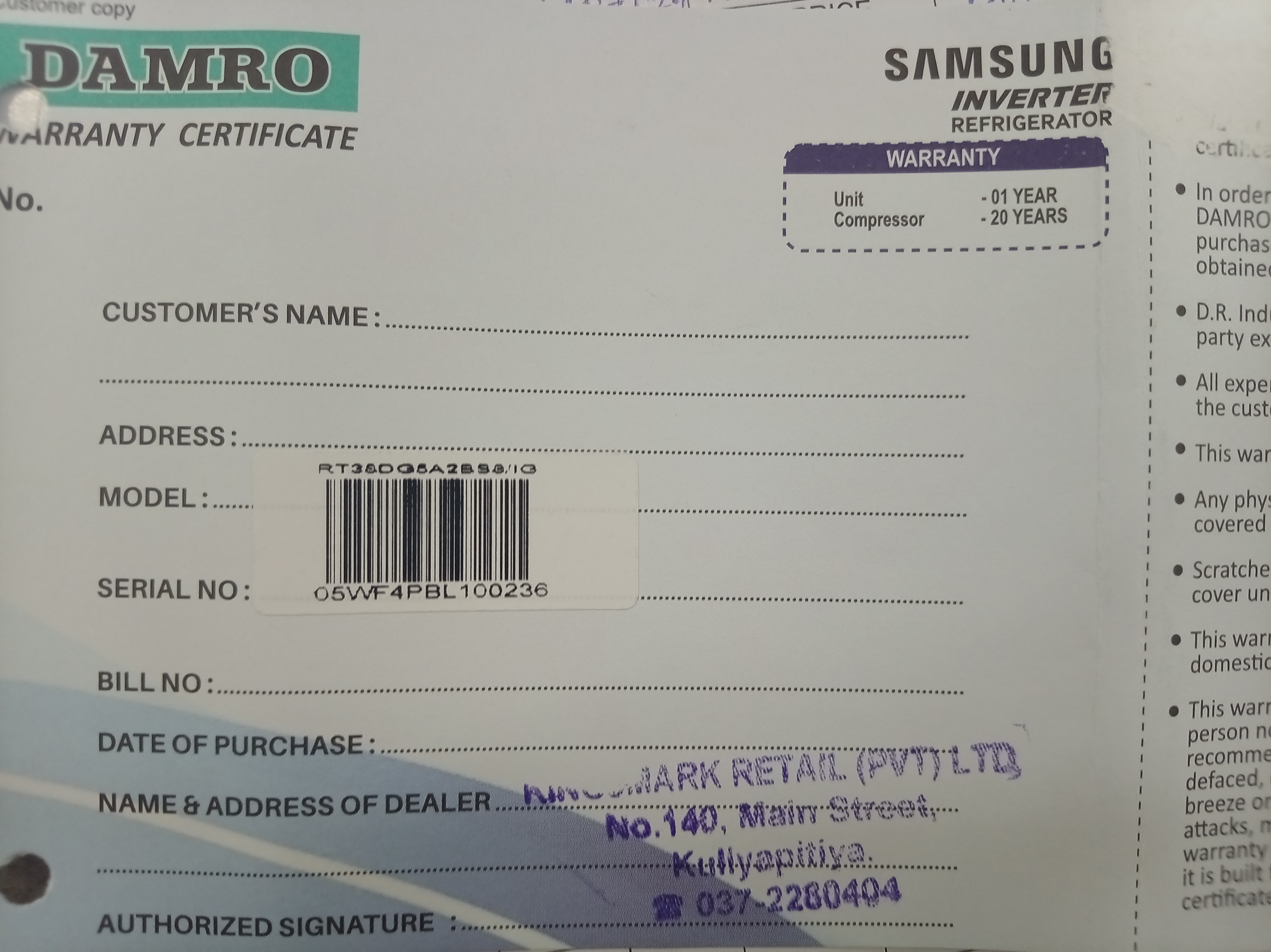 Warranty Front