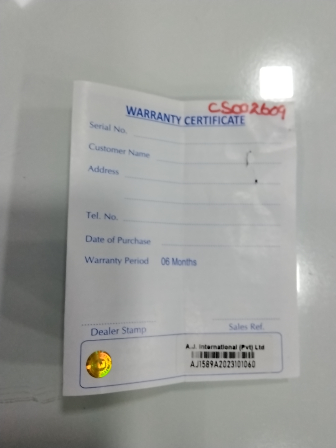 Warranty Front