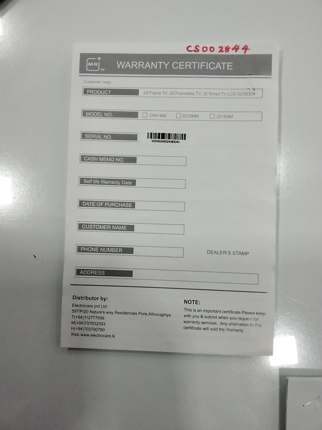 Warranty Front